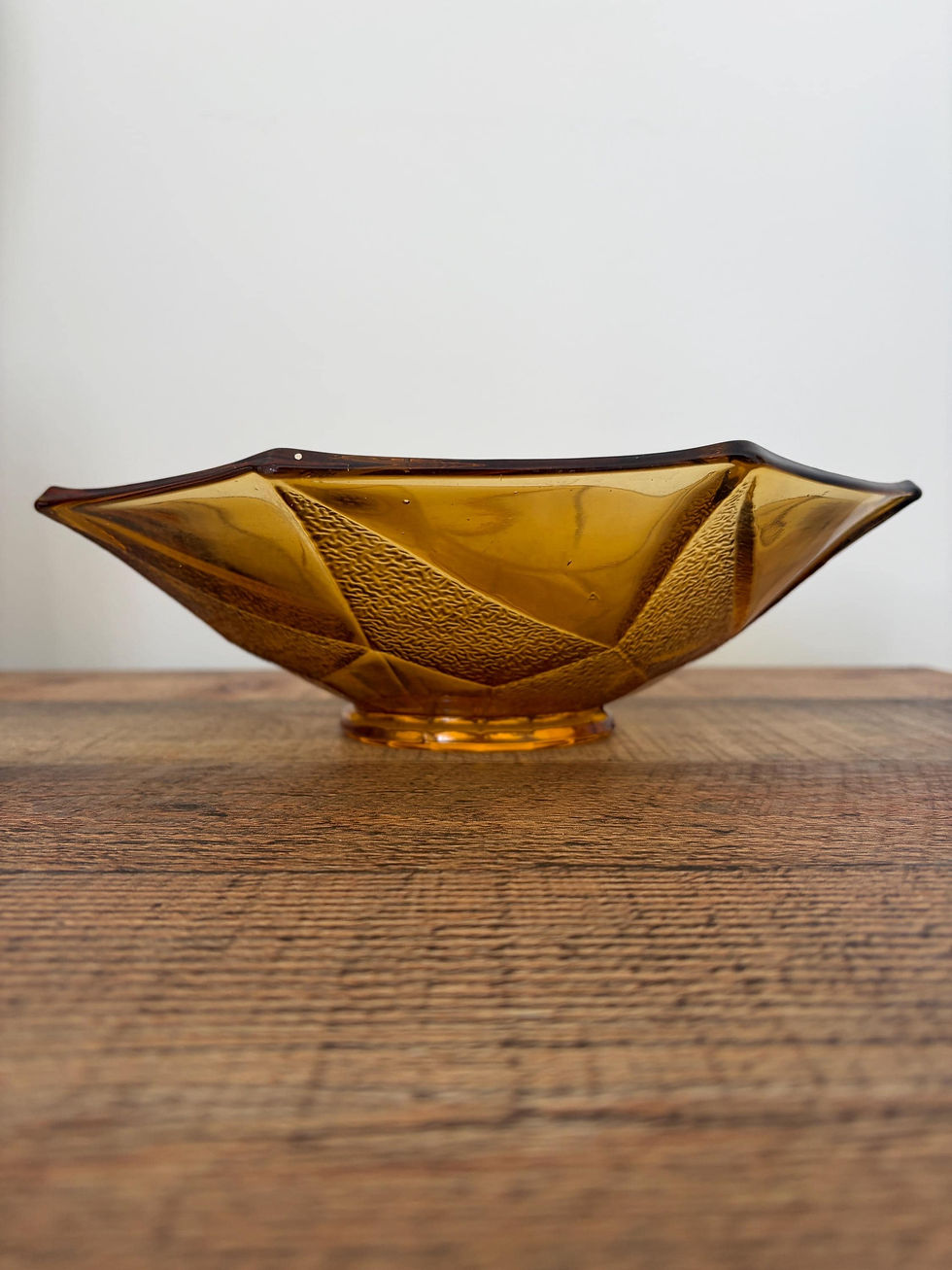 Vintage Amber Glass Bowl, Geometric Pressed Glass Mid Century Centrepiece