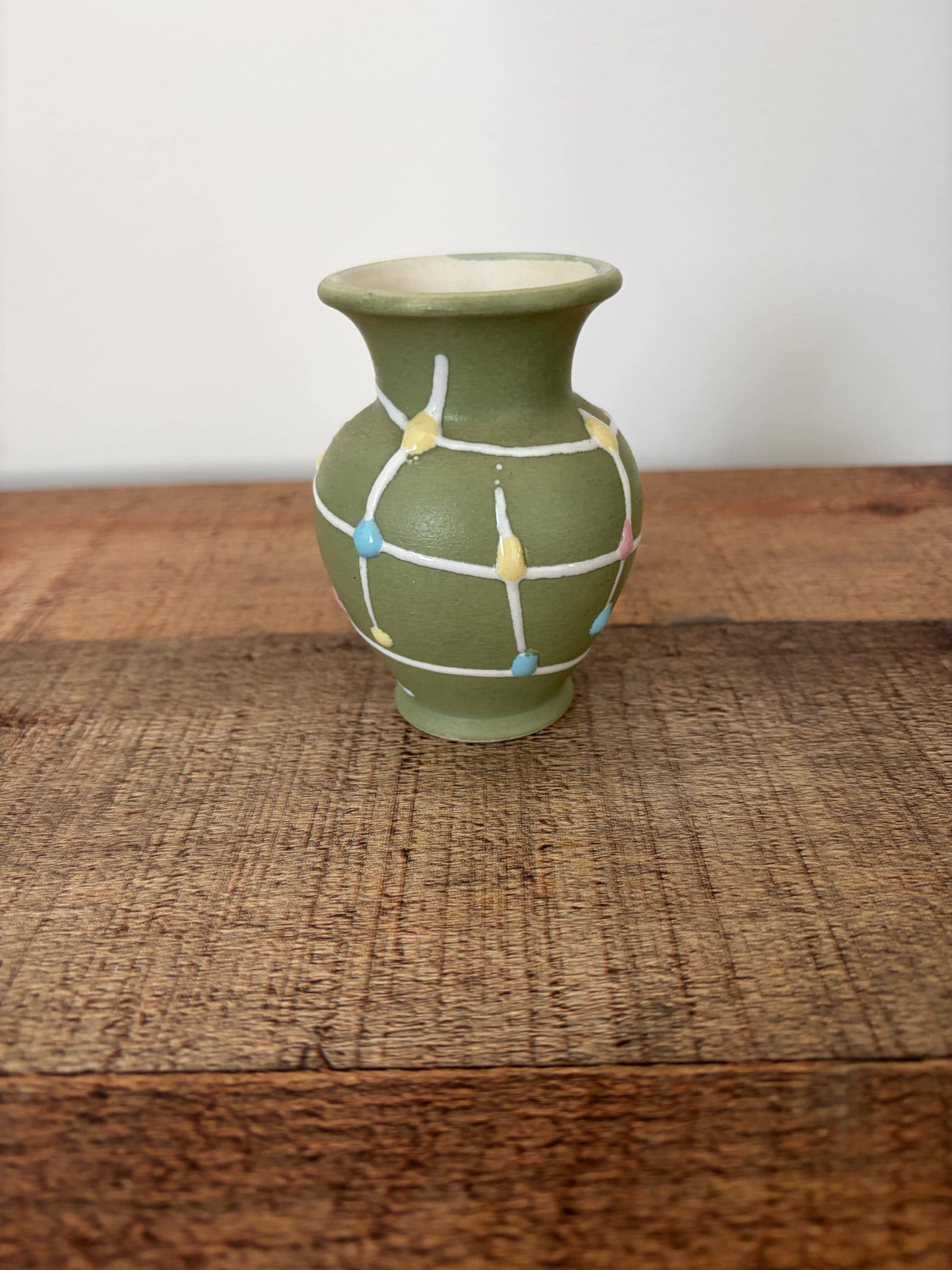 Dümler & Breiden West German Pottery Bud Vase Green Pastel Slip 9cm Vintage