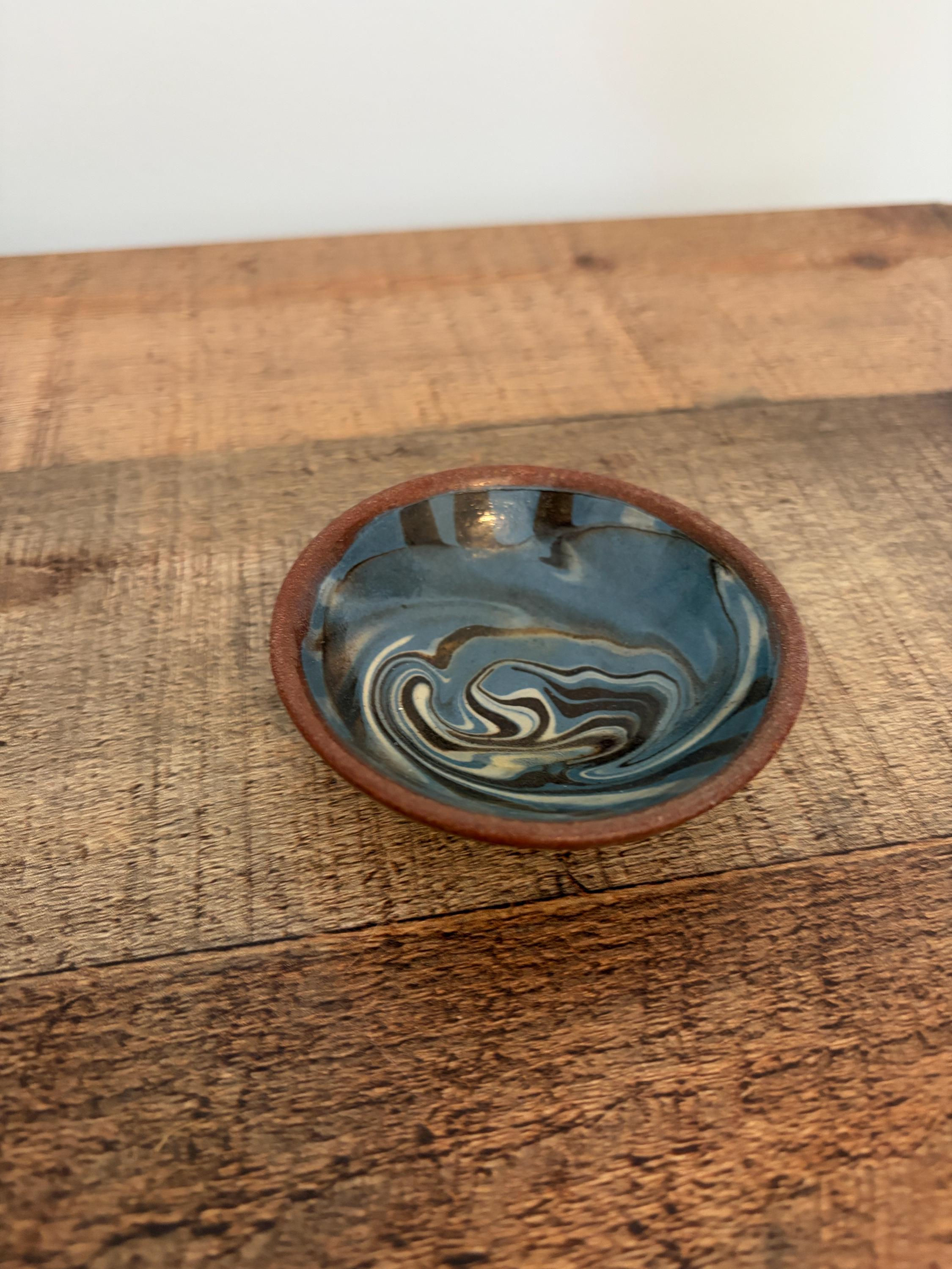 Vintage Abbotsbury Pottery Marble Glaze Pin Dish Studio Pottery Dorset 8.5cm
