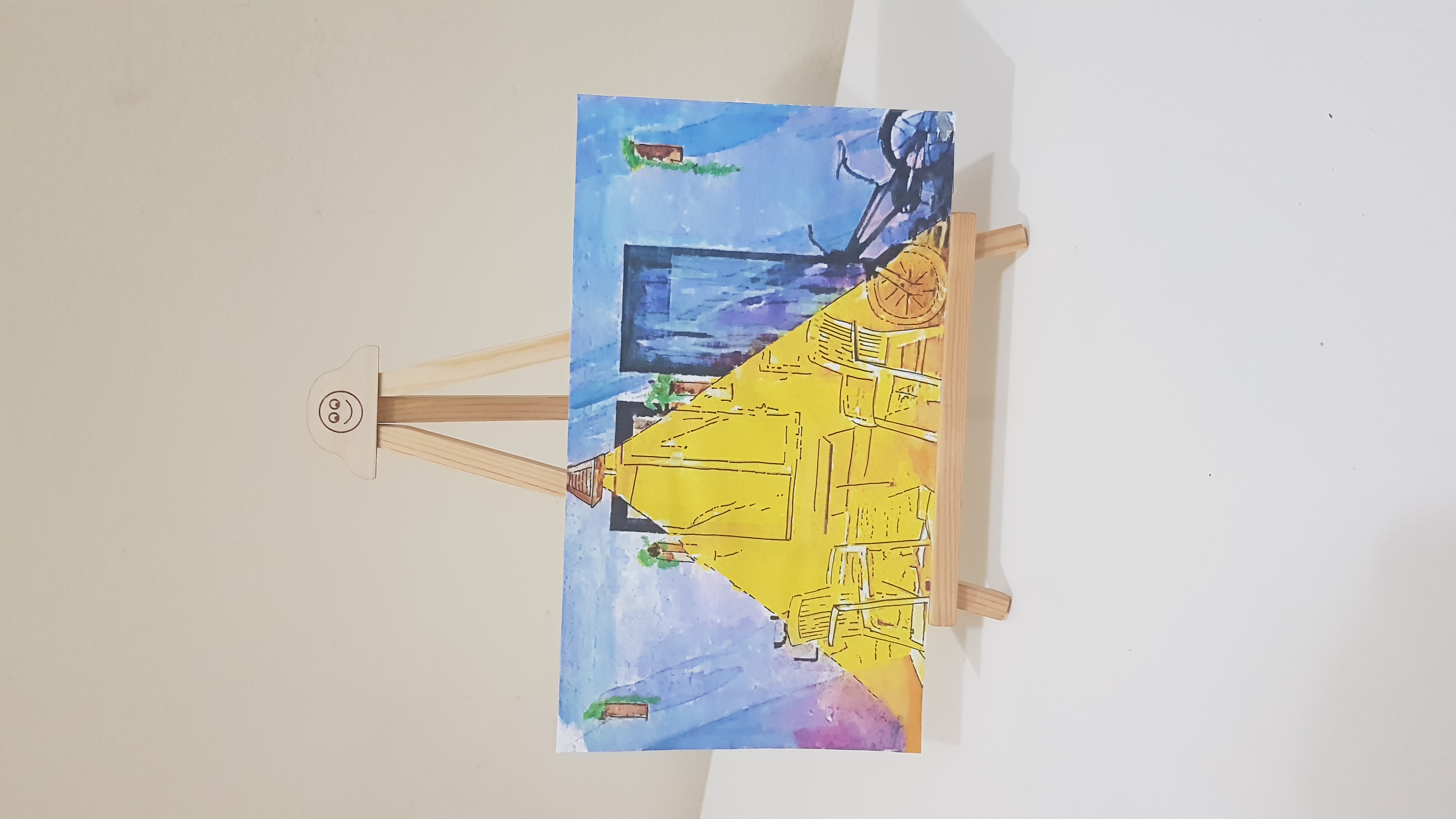 Seaside cafe - Maldives 2021 by Aditi Gupta, vibrant seaside scene with yellow awning