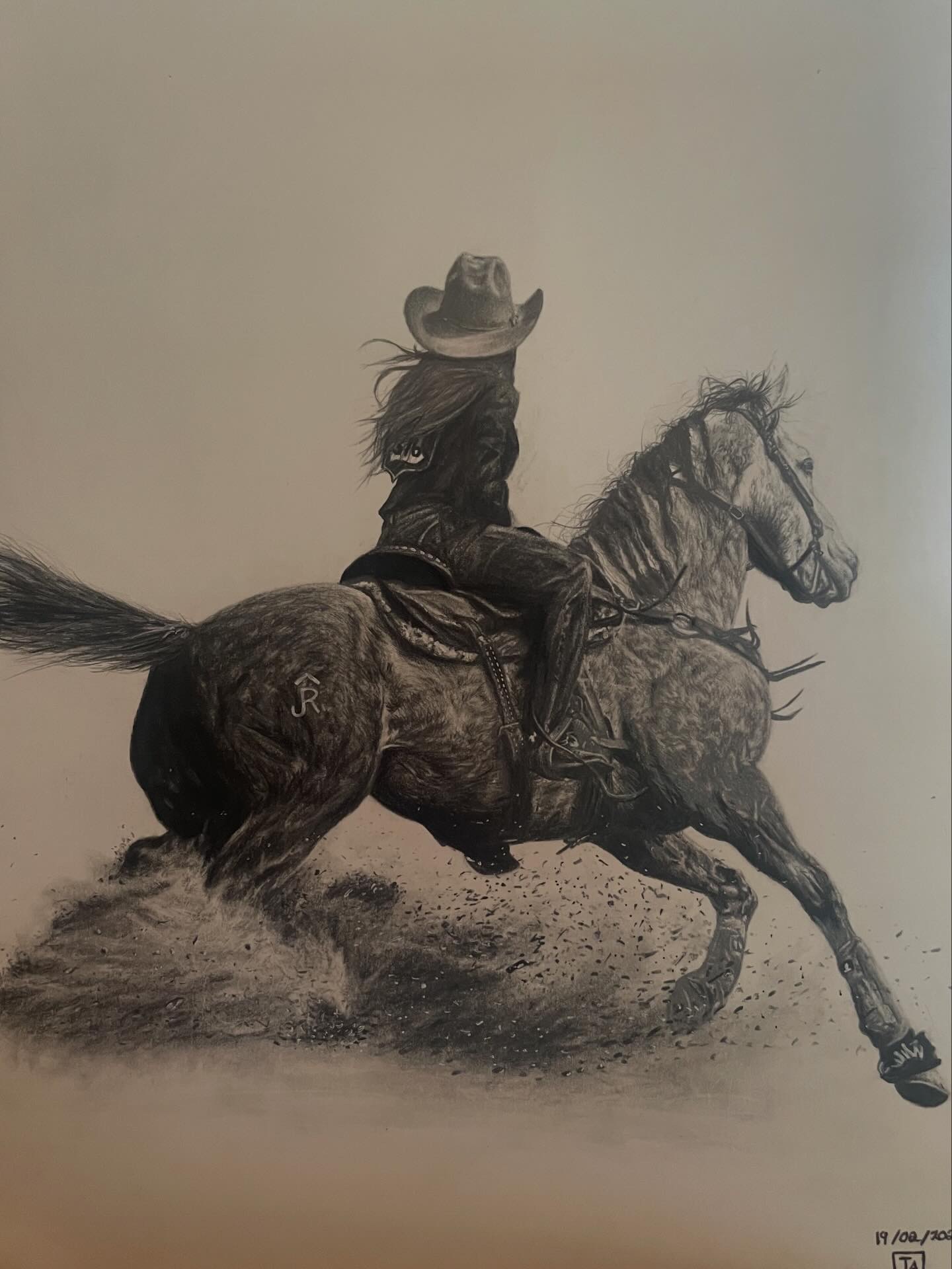 Barrel racing by Jana Coetzee, dynamic horse and rider scene