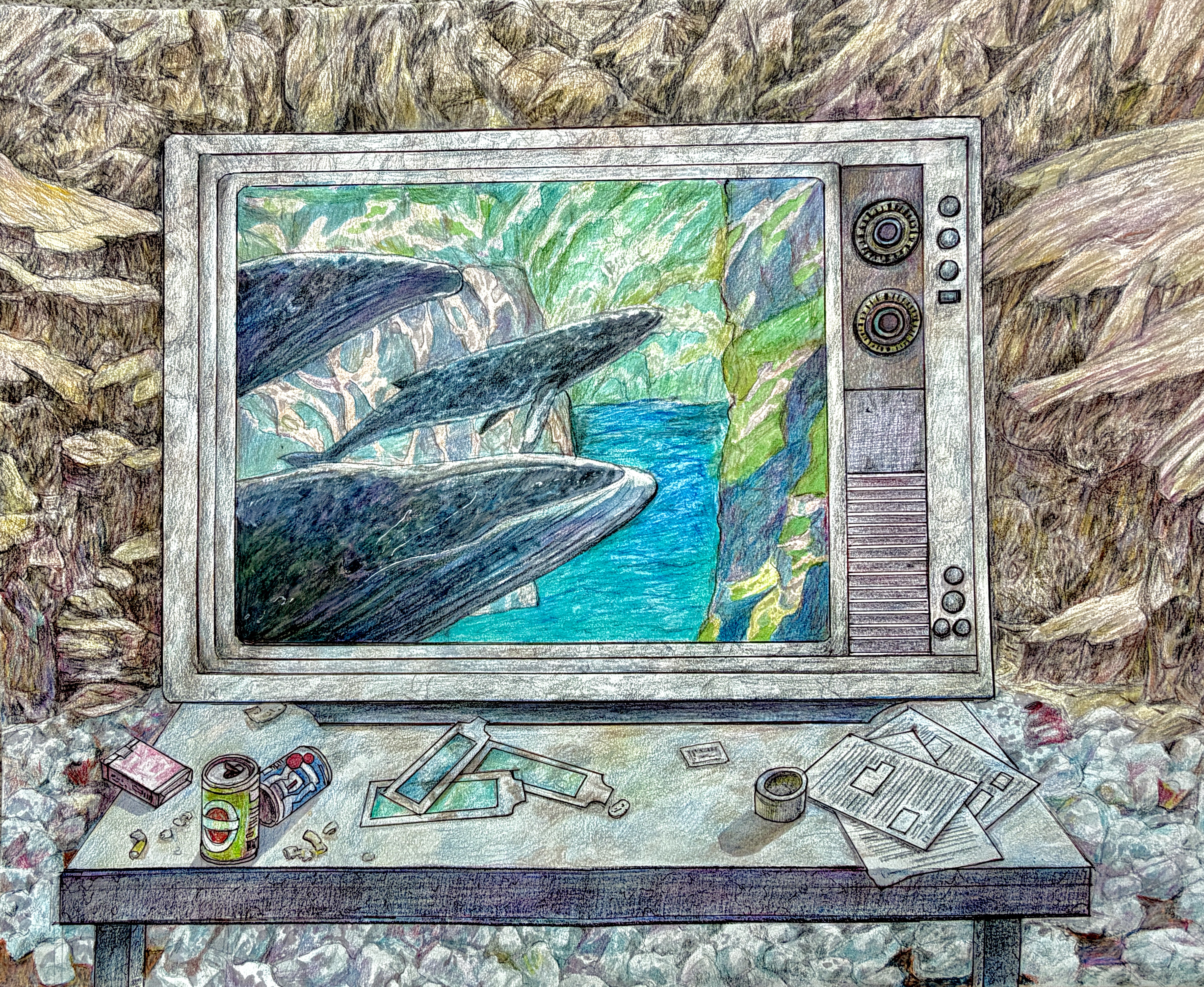 Nature On Chanel 1 by Flora Zhao, vintage TV with colorful underwater scene