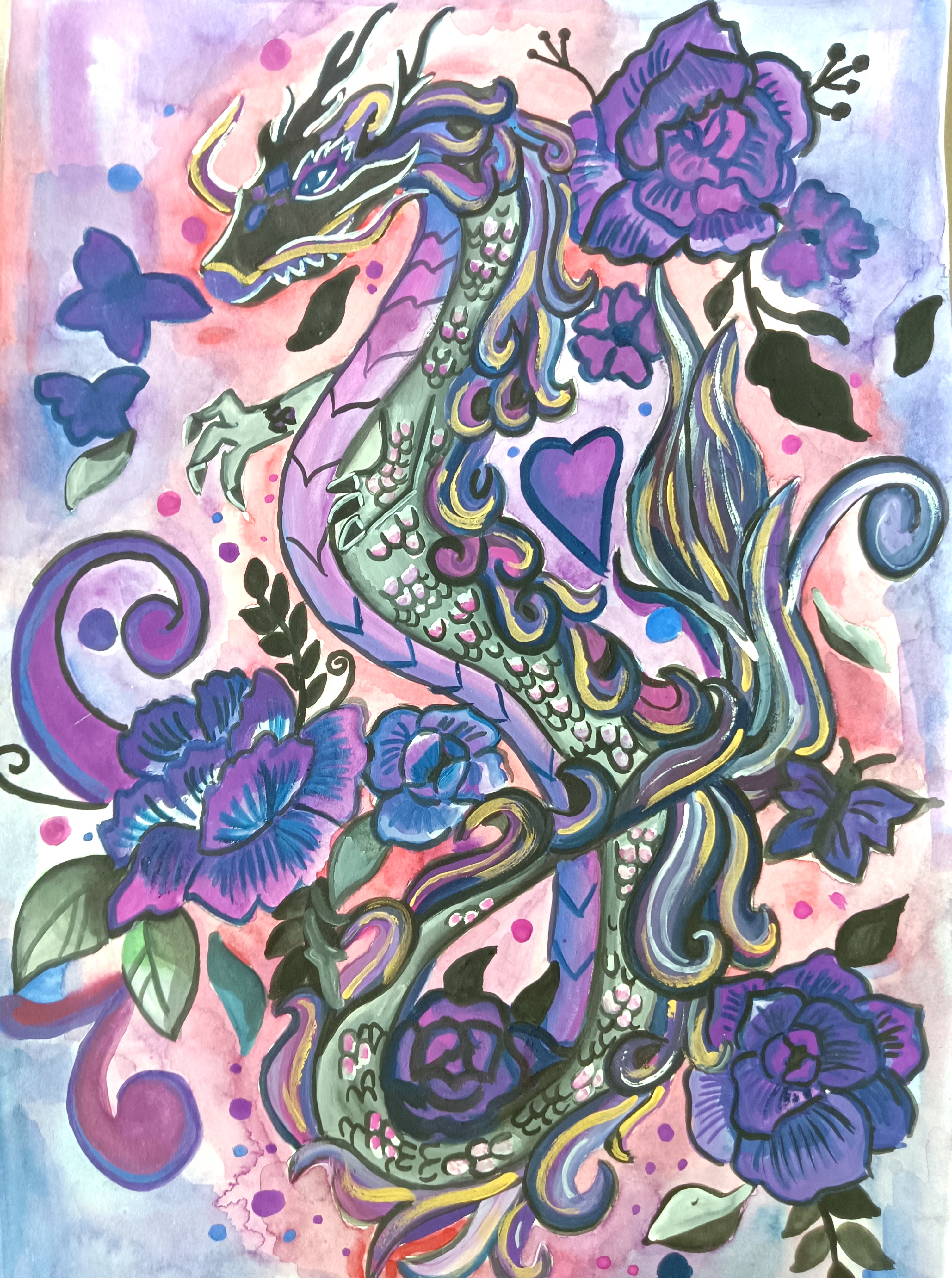Ancient Chinese Dragon In purple by Vanessa Yeoh - vibrant dragon art