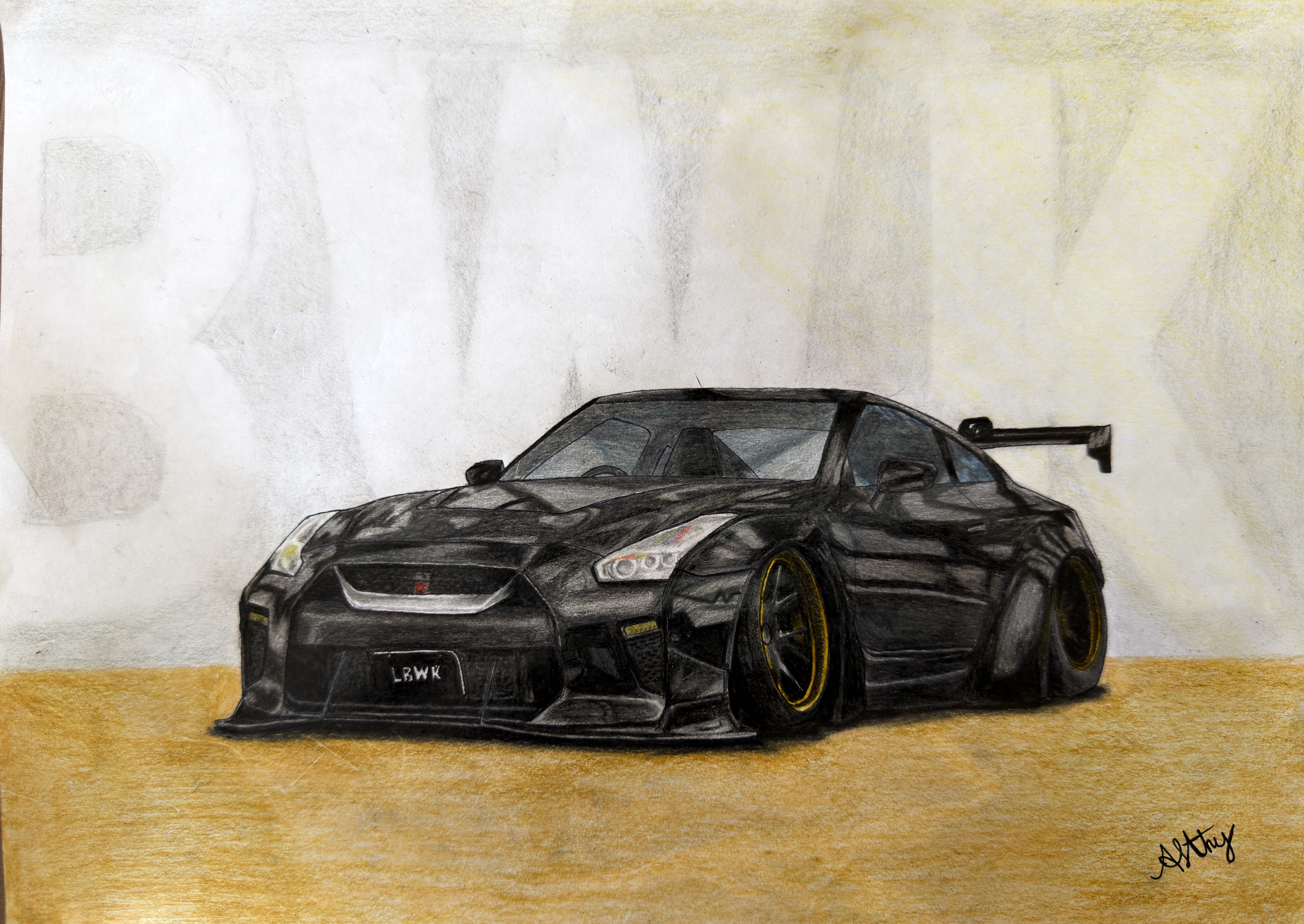 Nissan GTR R35 Liberty Walk by Afthy Sharaf Mohamed Rusfan - detailed depiction of a customized car