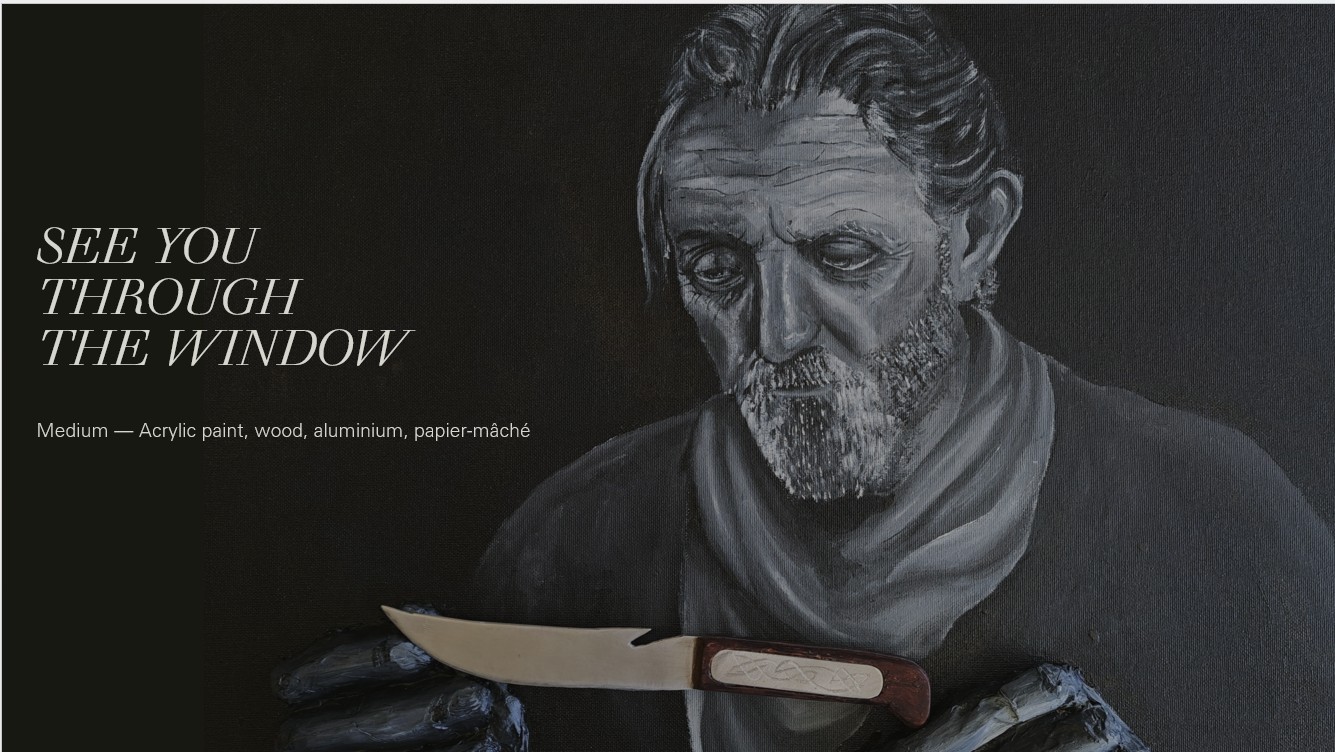 See You Through The Window by Alexa Louw, monochromatic portrait of an older man