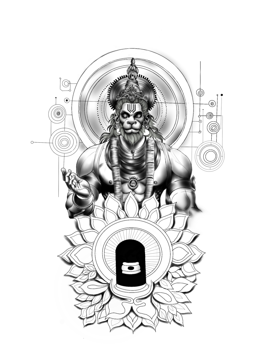 Strength in Surrender by Krisha Madhav, digital illustration of deity-like figure