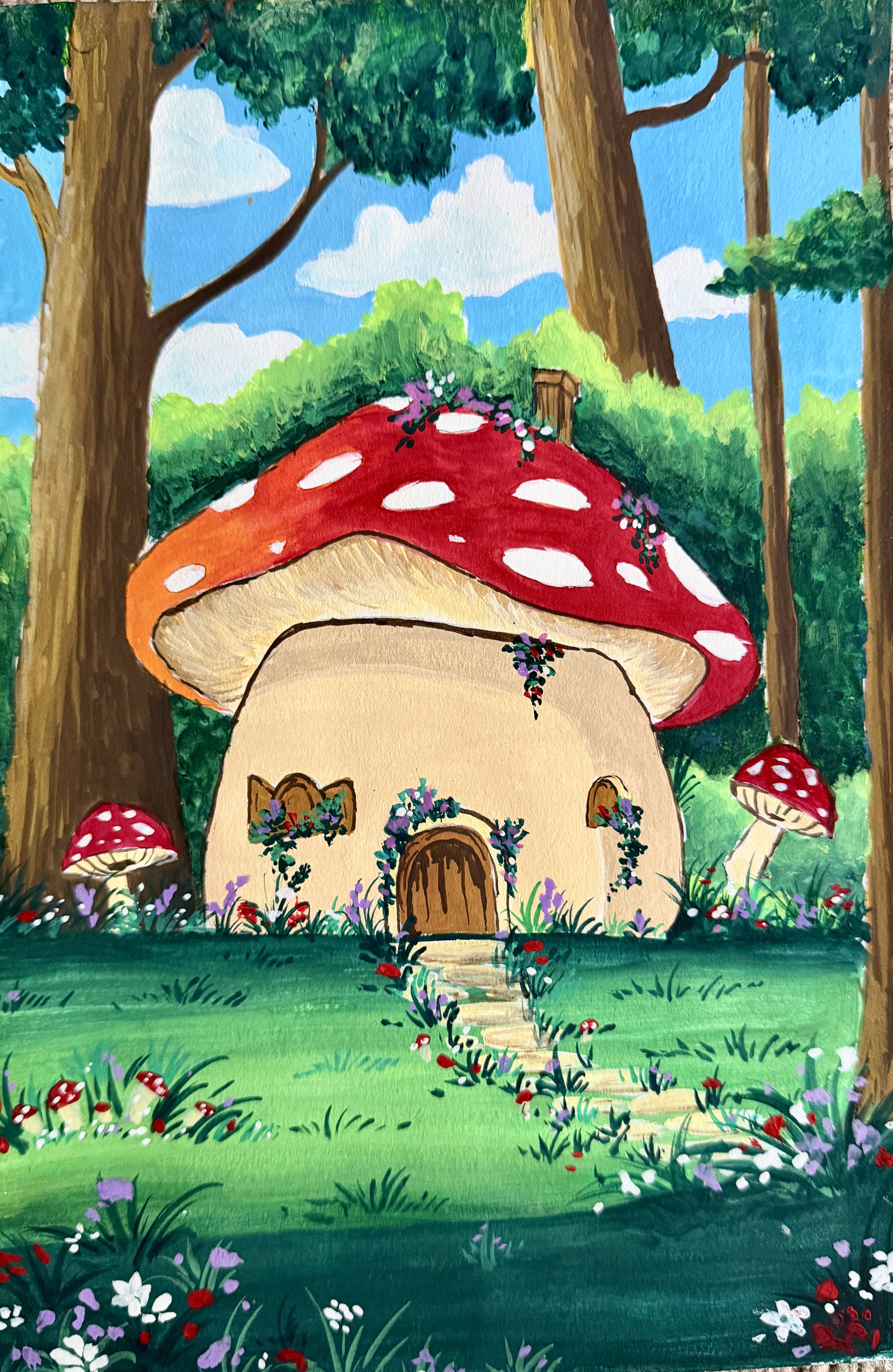 The Blooming Shroom Cottage by Rakin Azad, whimsical mushroom-shaped cottage with a red cap