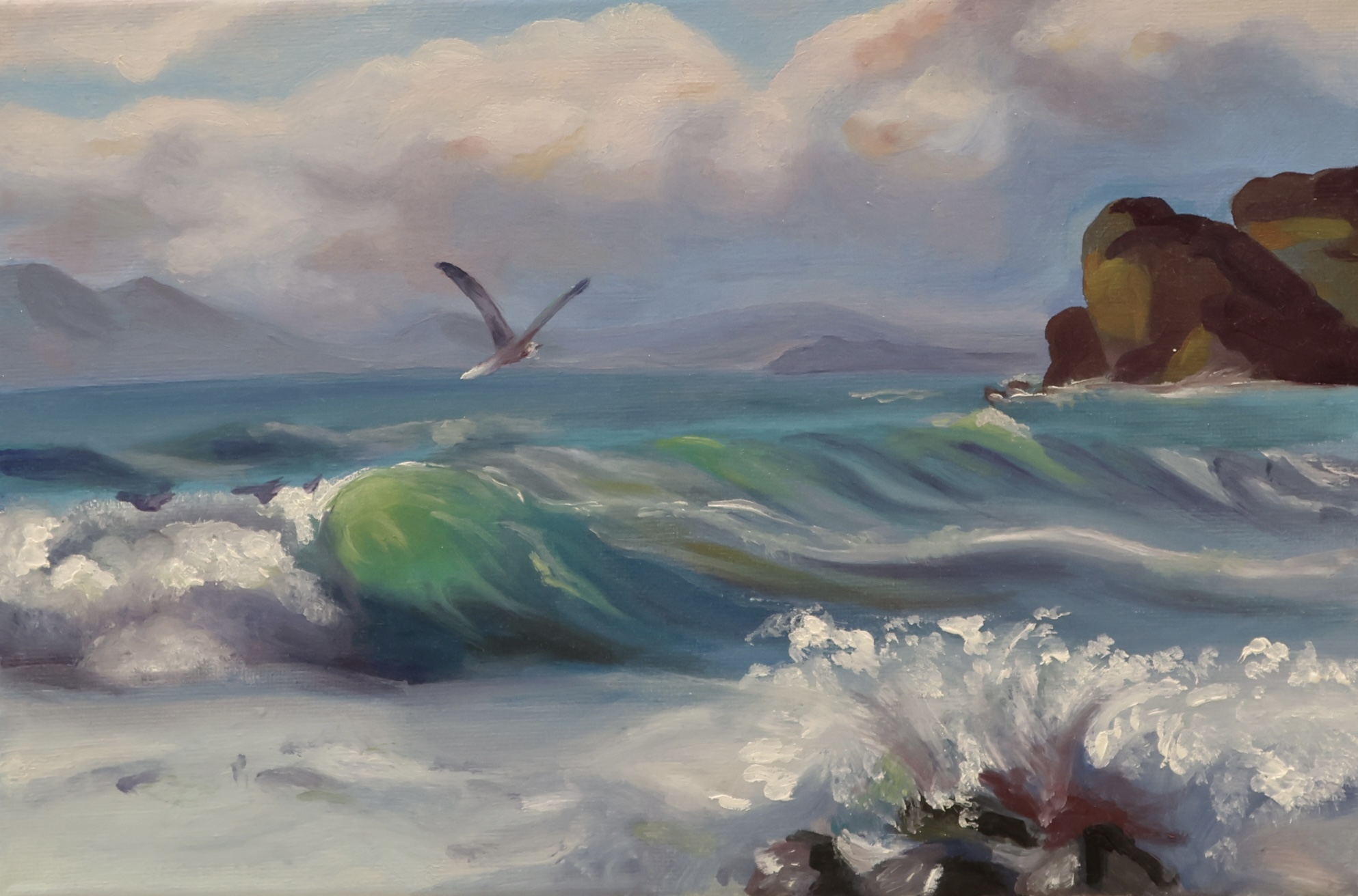 Landscape seascape by Daria makarenko featuring dynamic ocean scene with waves