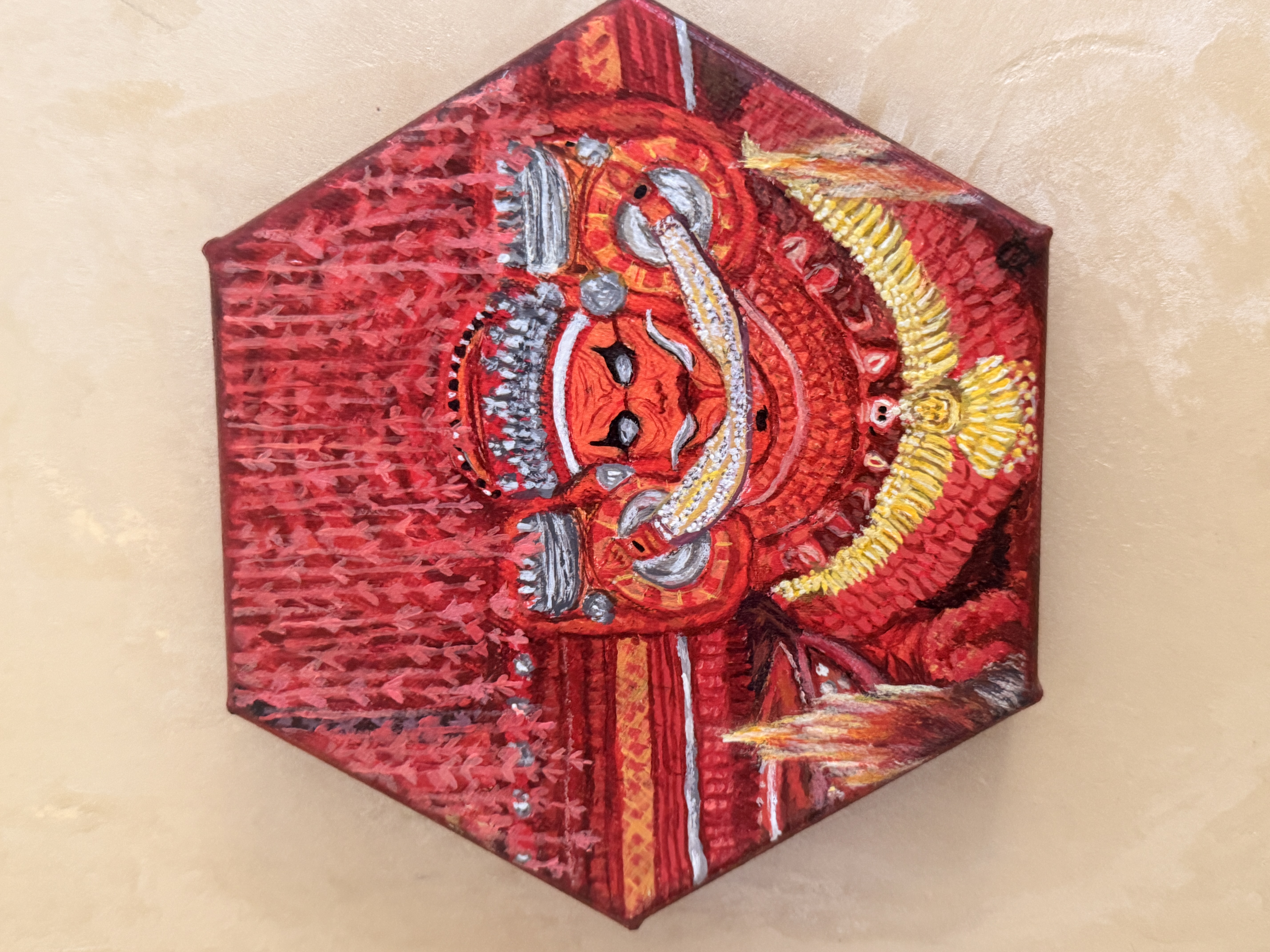 Acrylic on Canvas by Thriveni Rajesh, vibrant Theyyam depiction with traditional attire