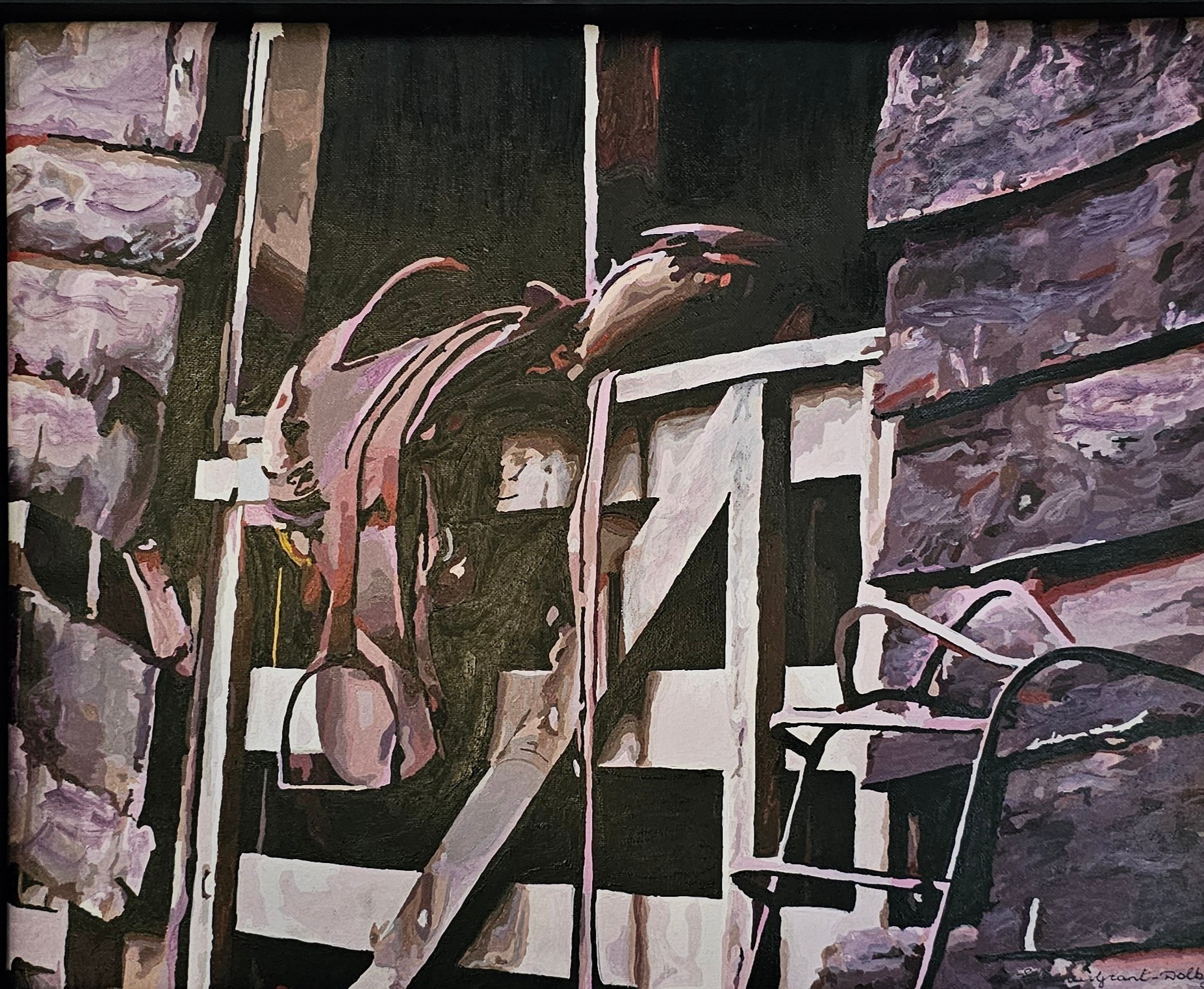 Empty Saddles by Elaine Grant-Dolby, a saddle on a wooden fence