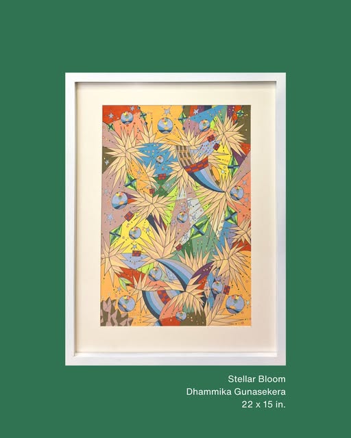 Stellar Bloom by Dhammika Nissanka Gunasekera, vivid geometric shapes and abstract florals