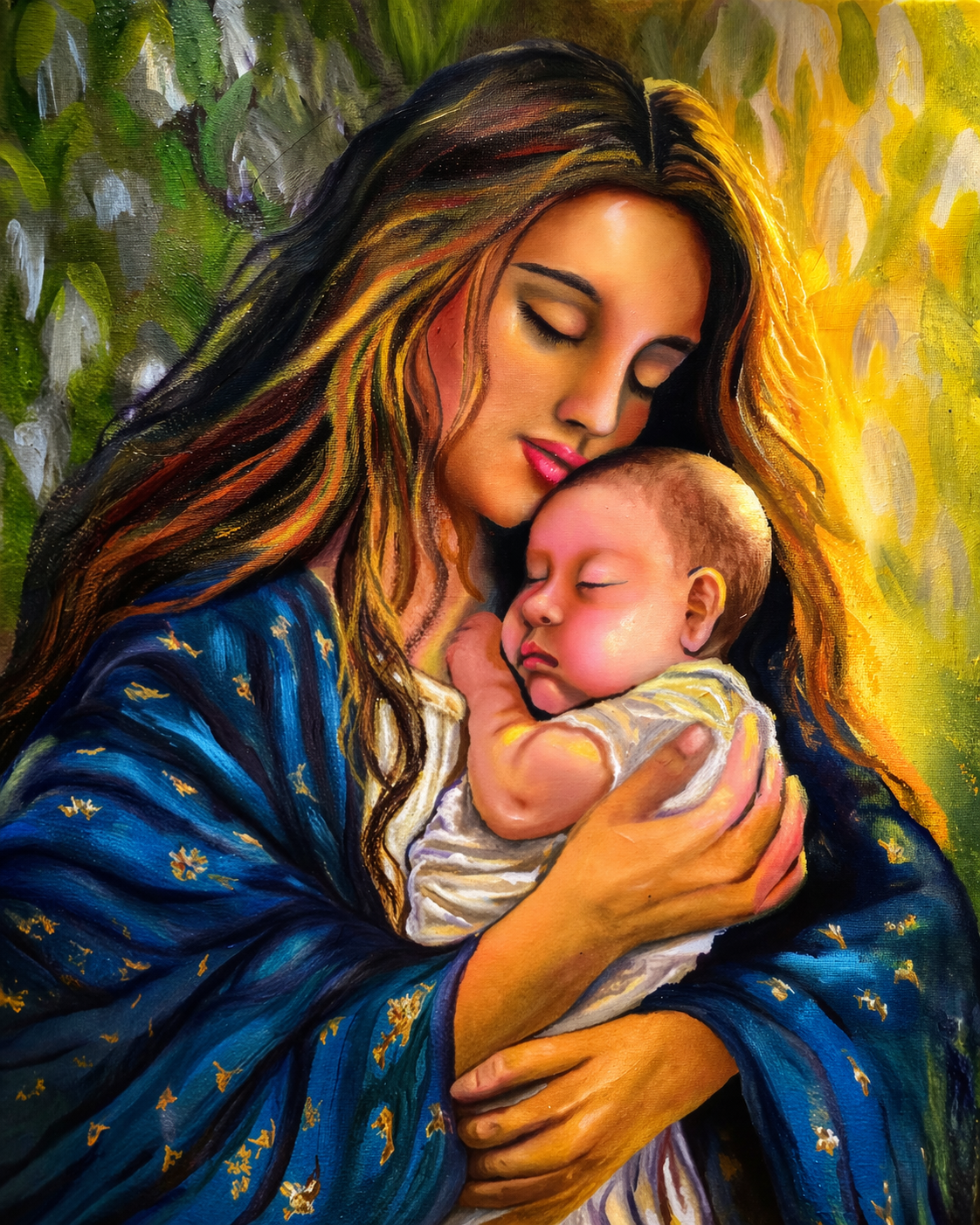Eternal love by Meena Kulvinder, serene mother cradling infant
