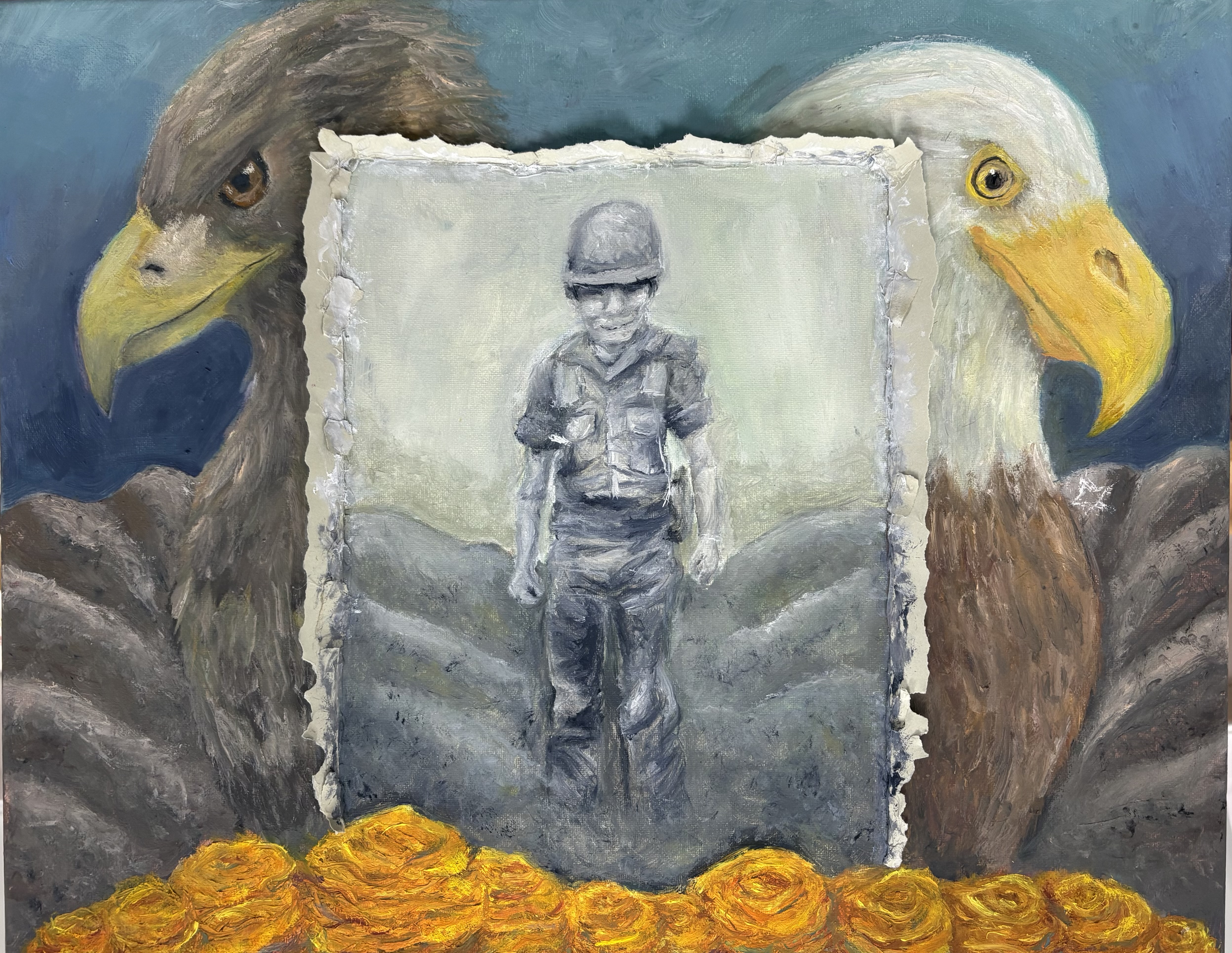 J1 1052 by Alexander Renteria featuring a vintage soldier photograph with a textured border and eagles
