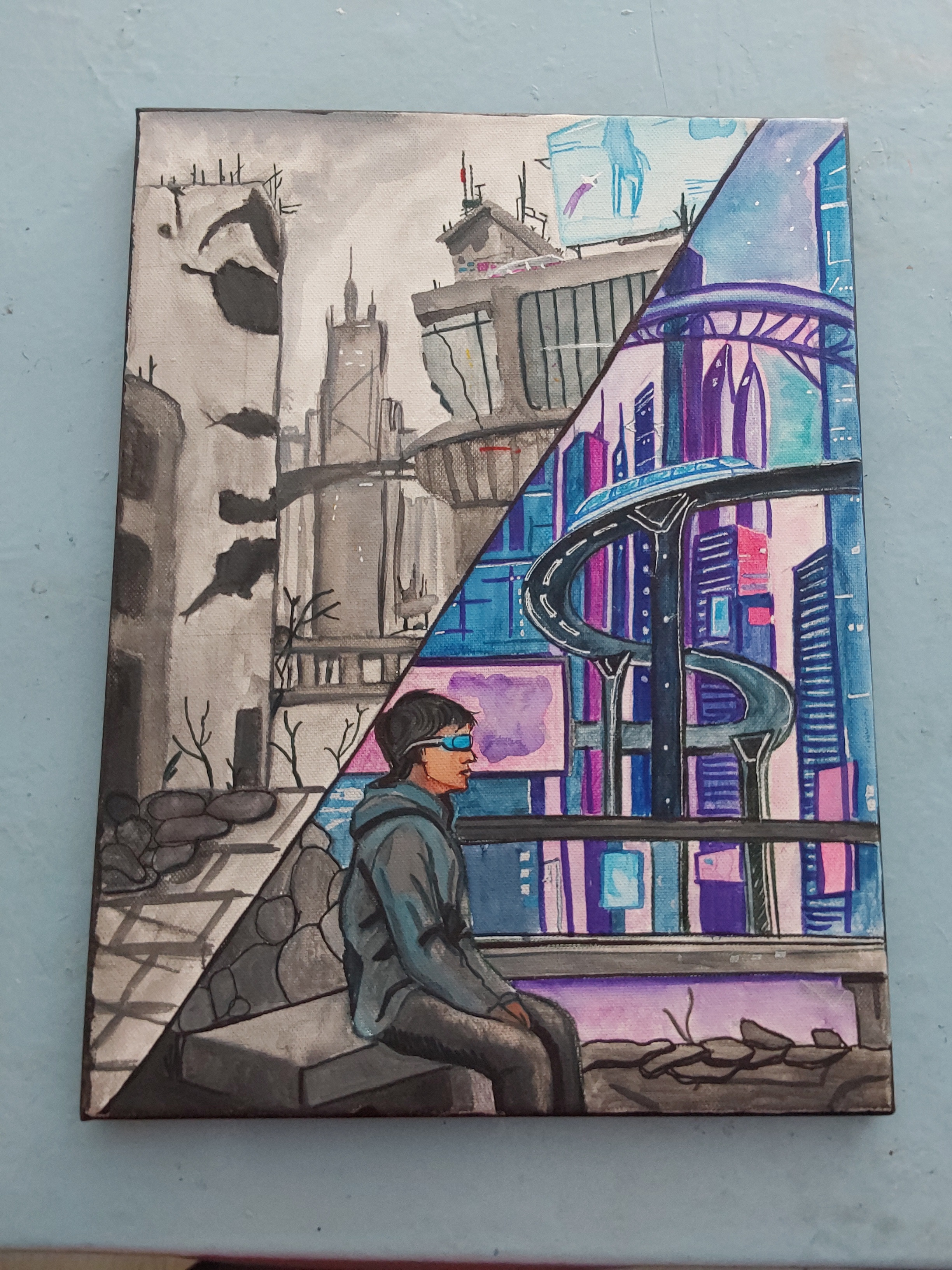 A Better Tomorow by Yonna Sharma - central human figure in opposing worlds