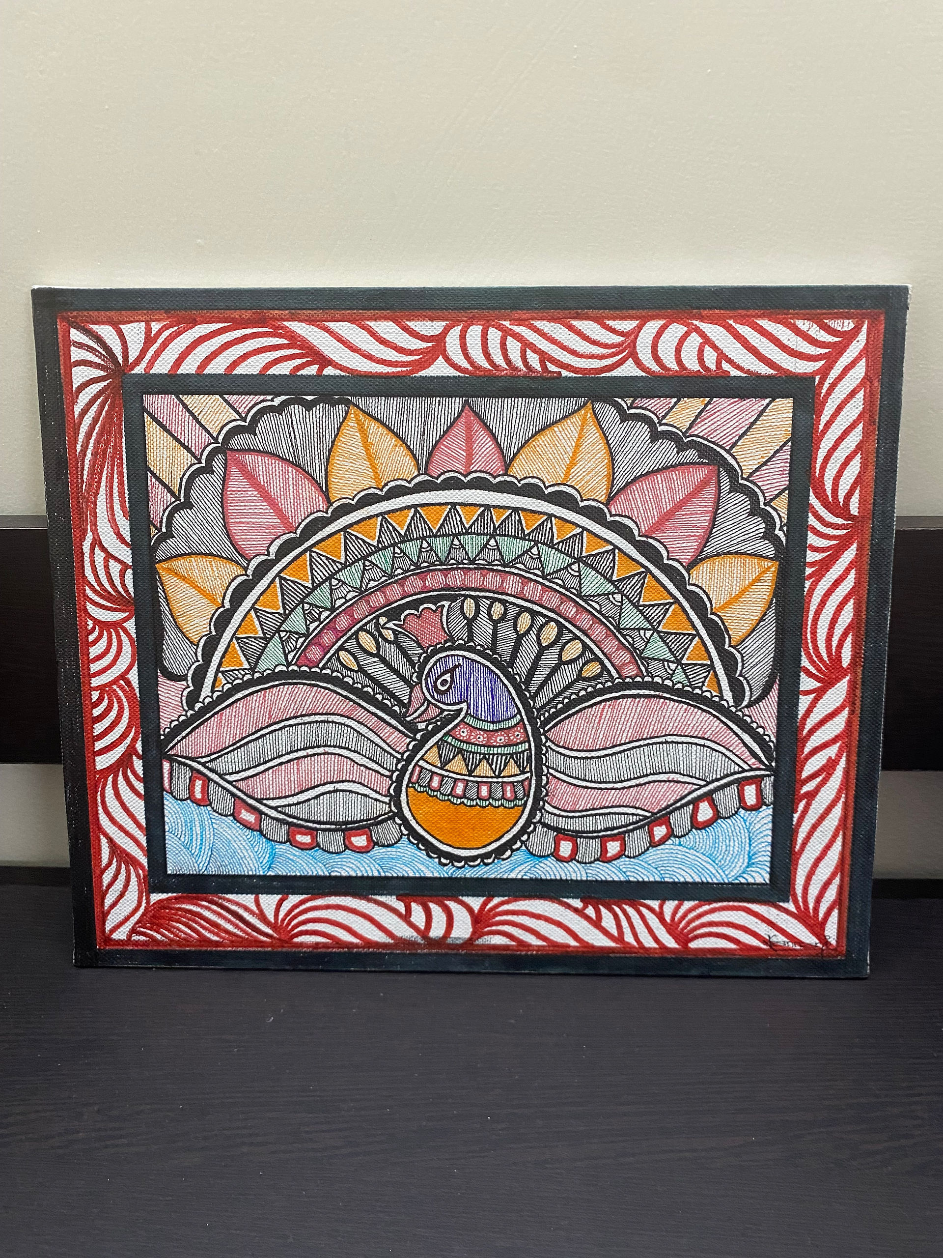 A peacock in the Madhubani pai