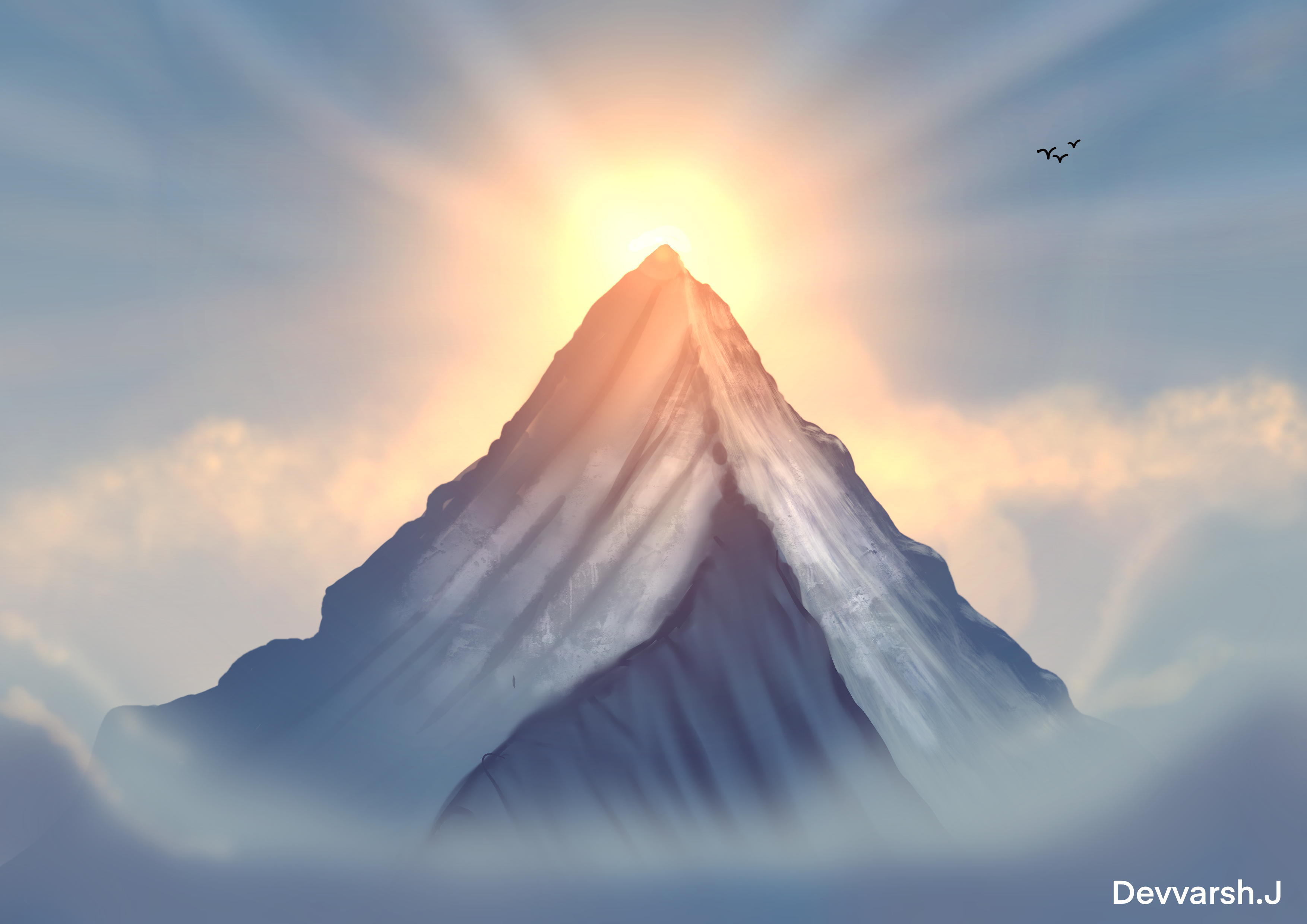 Where Light Finds Its Summit by Devvarsh Jain, mountain peak with golden light
