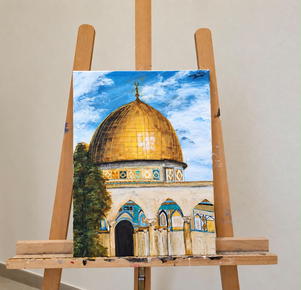 Golden Peace by Hiba Waleed Barakat, shining golden dome painting