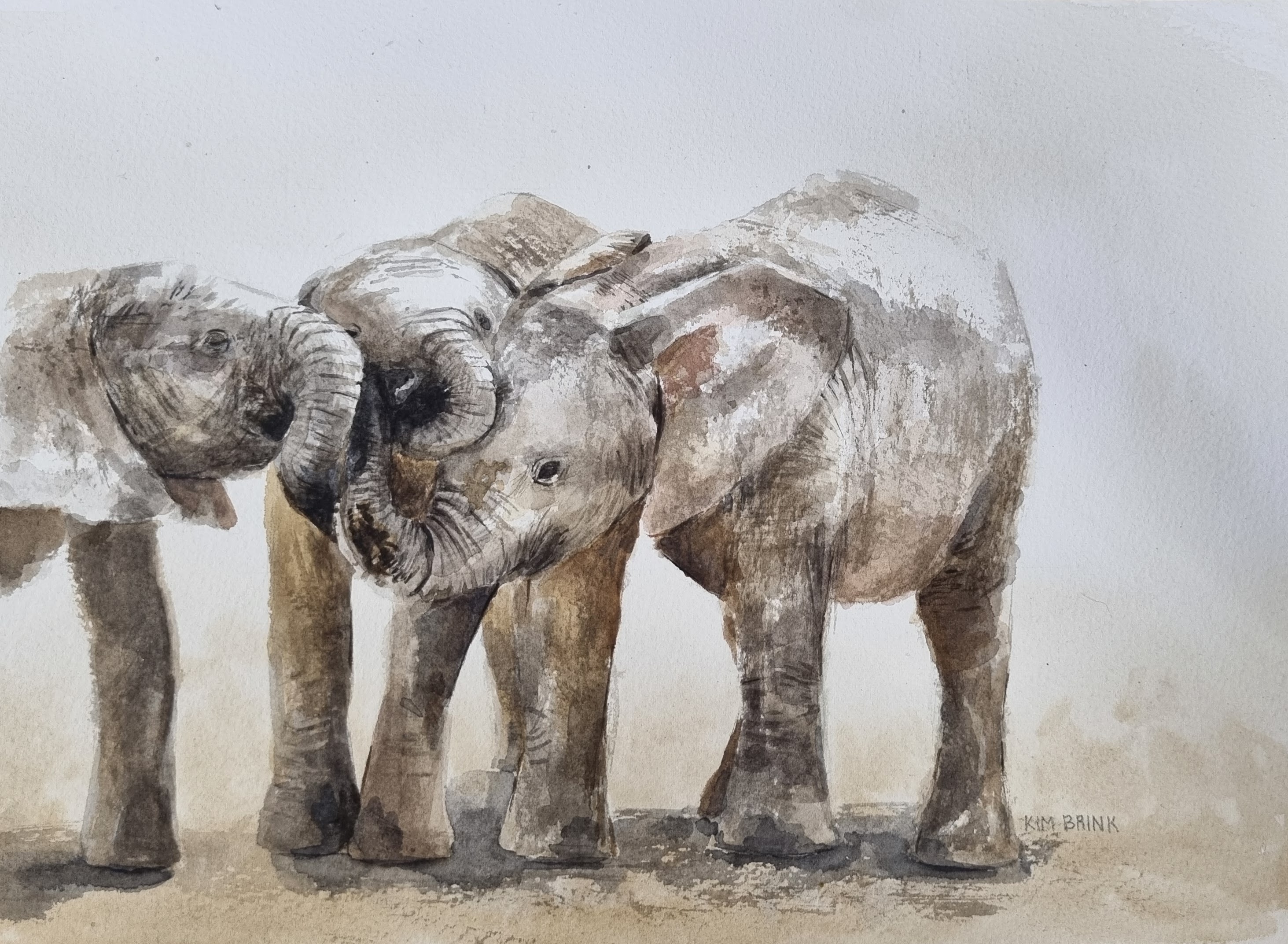 Mischief by Kim Brink featuring playful young elephants