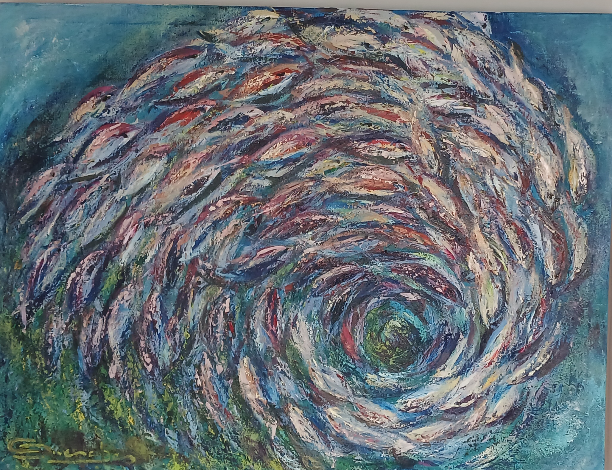 THE SARDINES RUN AGAIN by Daniela Gwercher, dynamic spiral of sardines