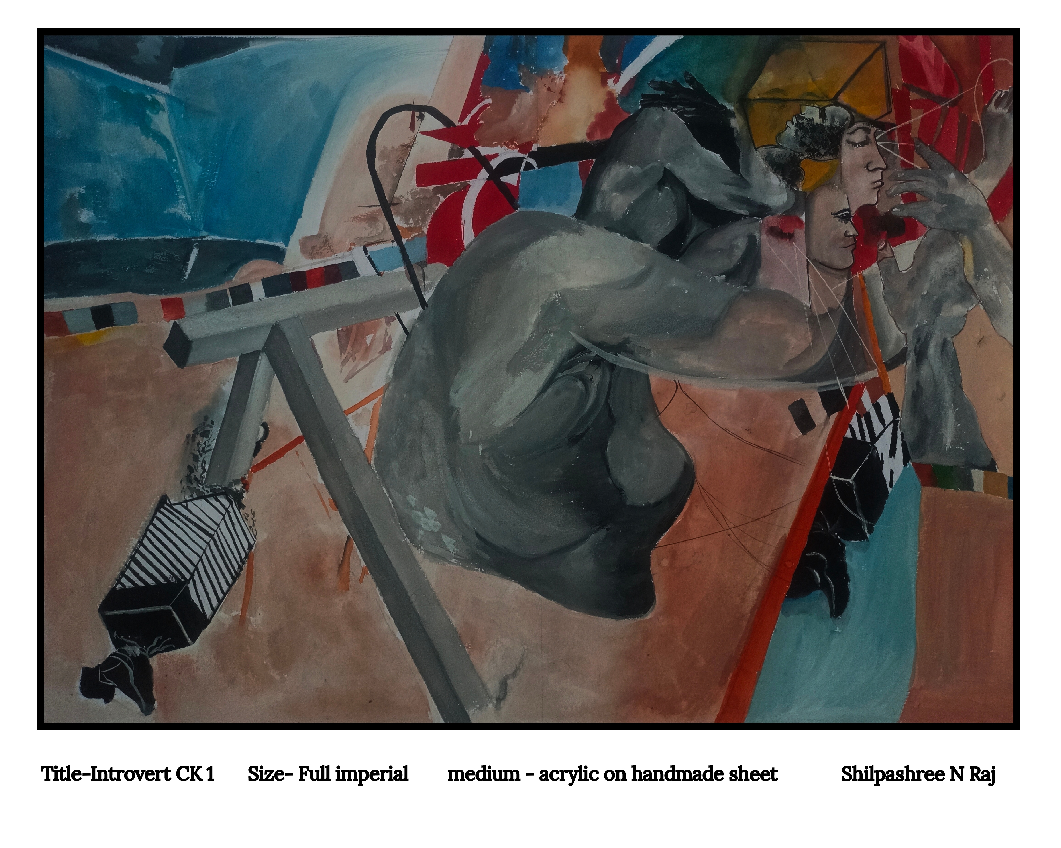 Introvert CK 1 by Shilpashree N Raj, abstract composition with figures and geometric elements