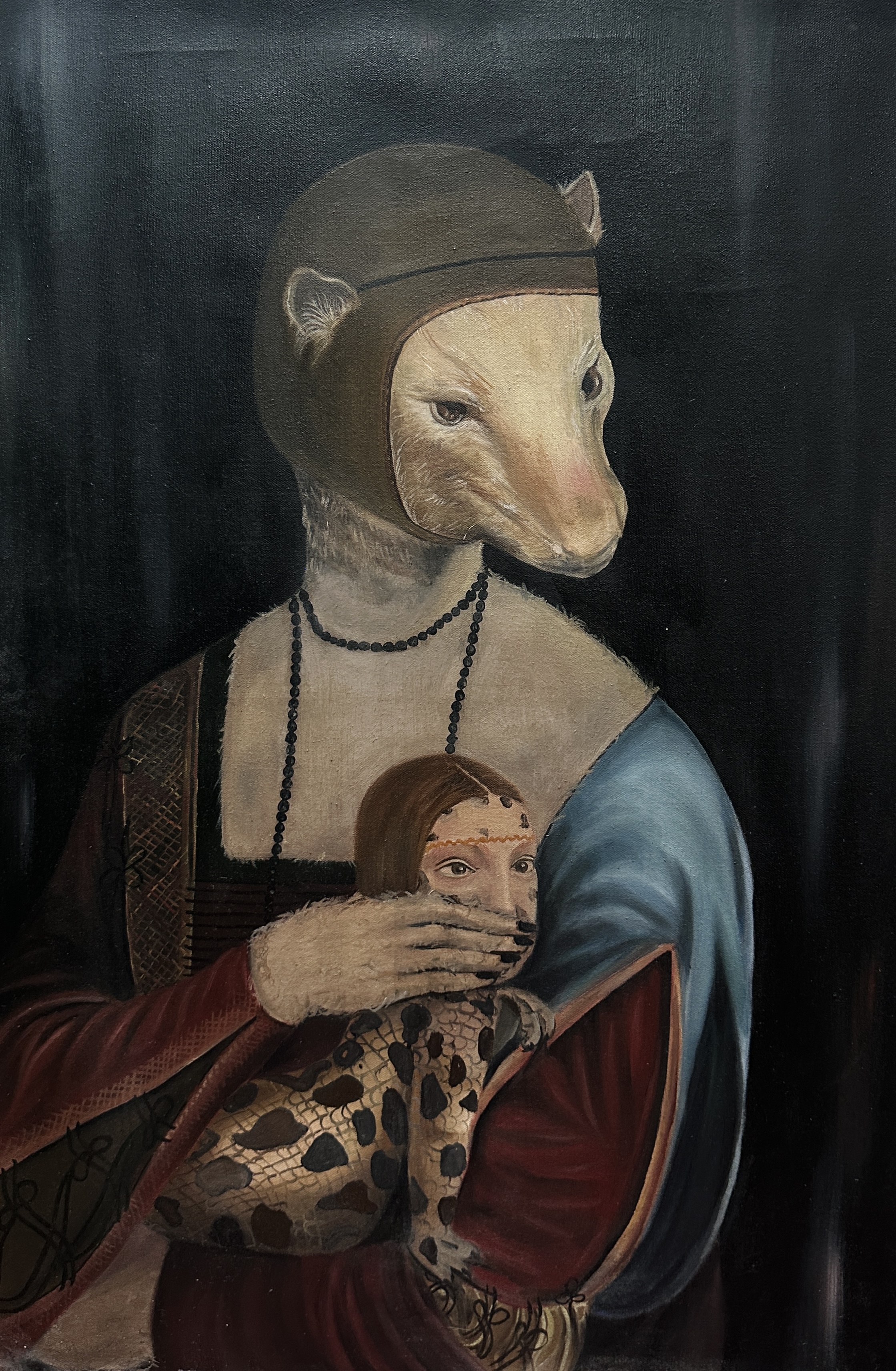 The Ermine with a lady by Ashraff mohamed Aaisha, portrait fusion of a lady with an ermine head in Renaissance dress
