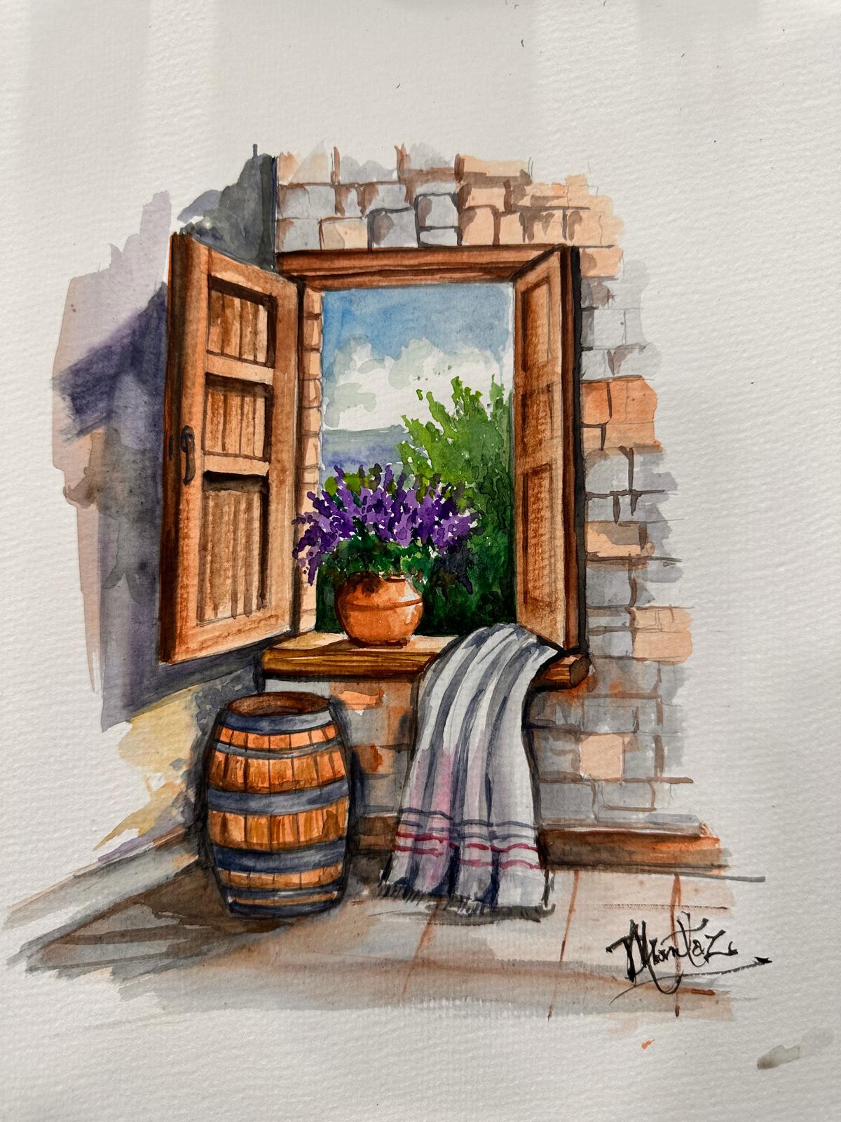 Peep into nature by Mumtaz Firoz, open window with flowers