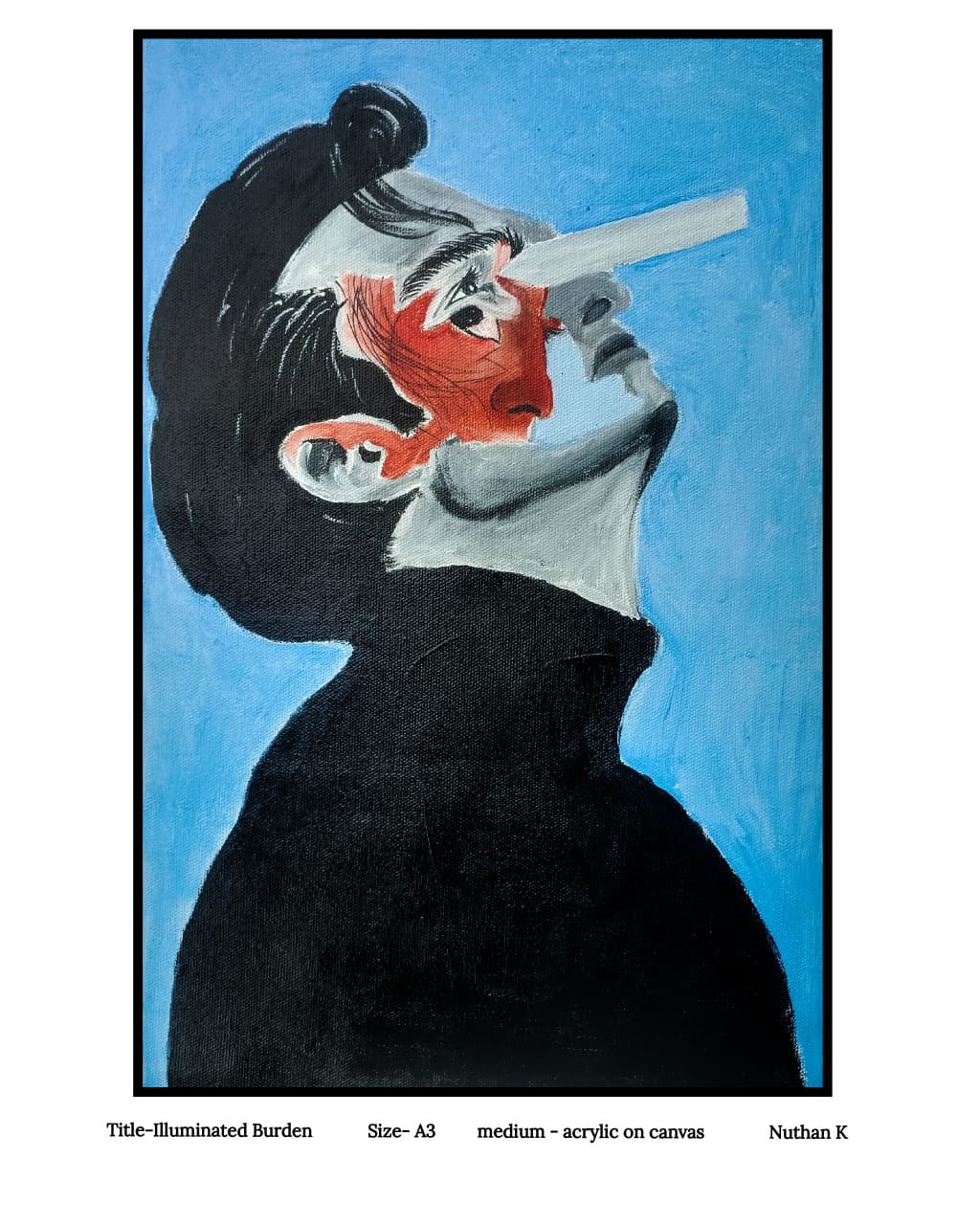 Illuminated burden by Nuthan K, profile of person in blue background with red highlight