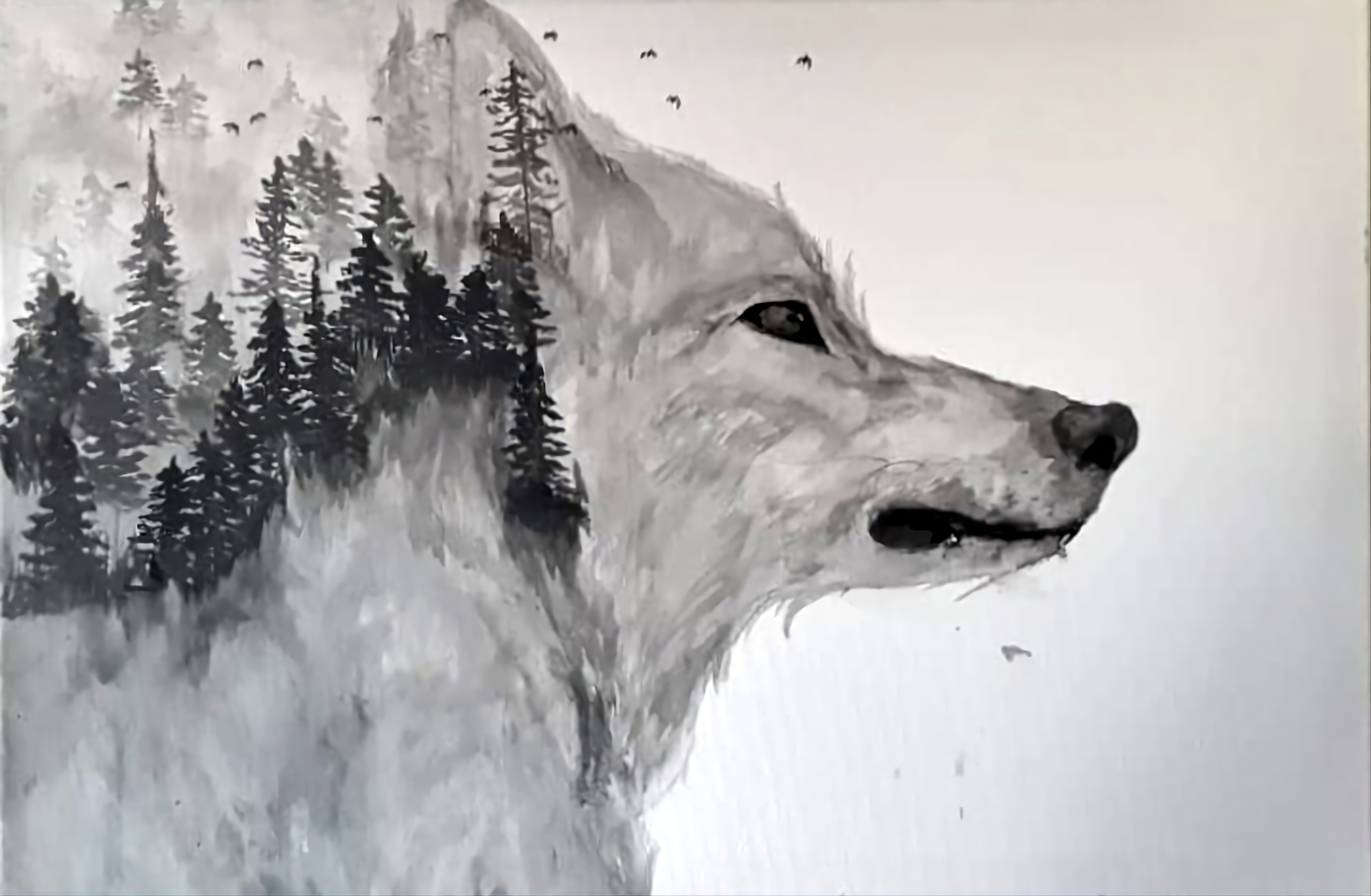 Tomorrow wolf by Afri Faiz, a grayscale wolf blending into a forest