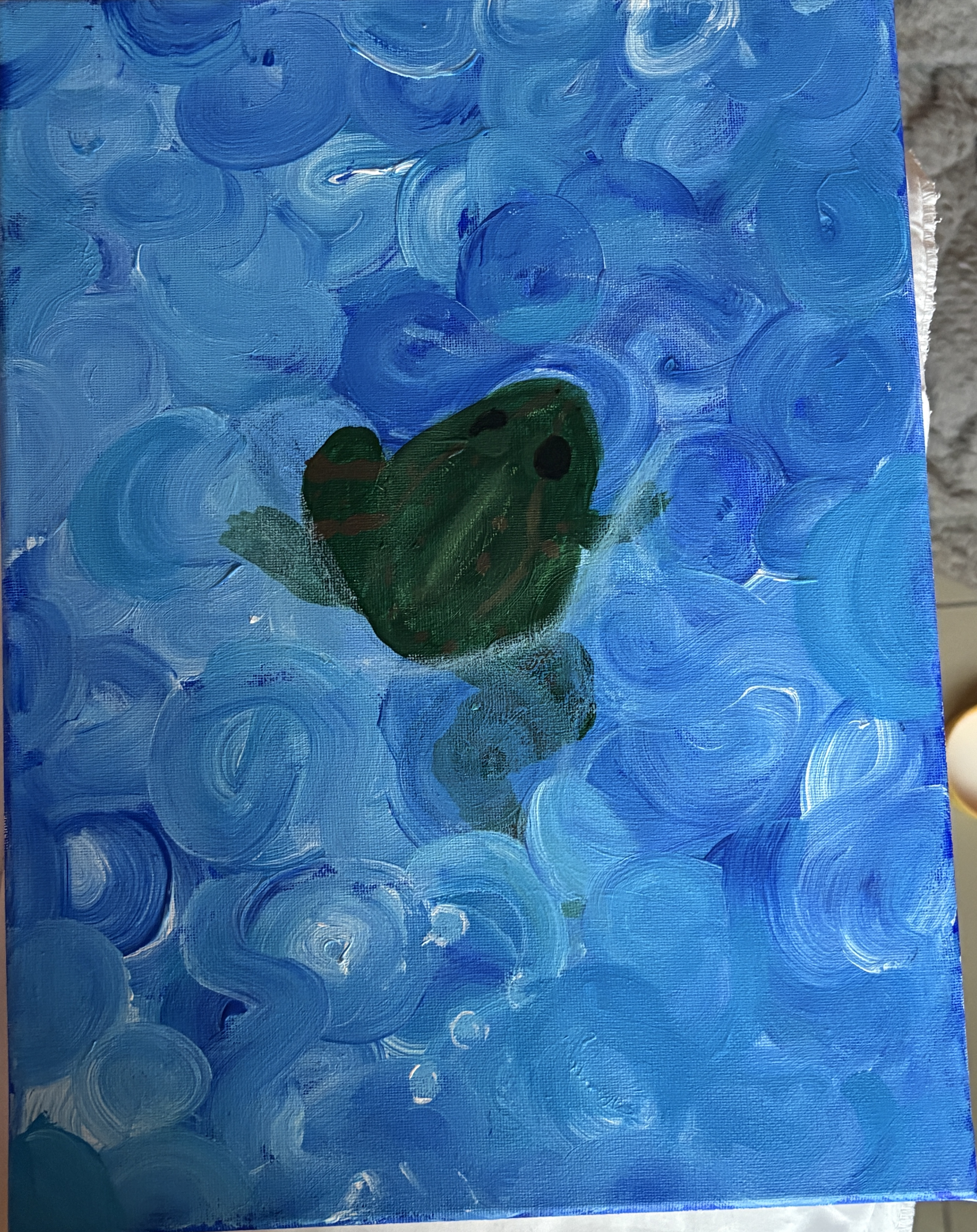 Move by Tadisa Chiwira, frog amidst swirling blue tones