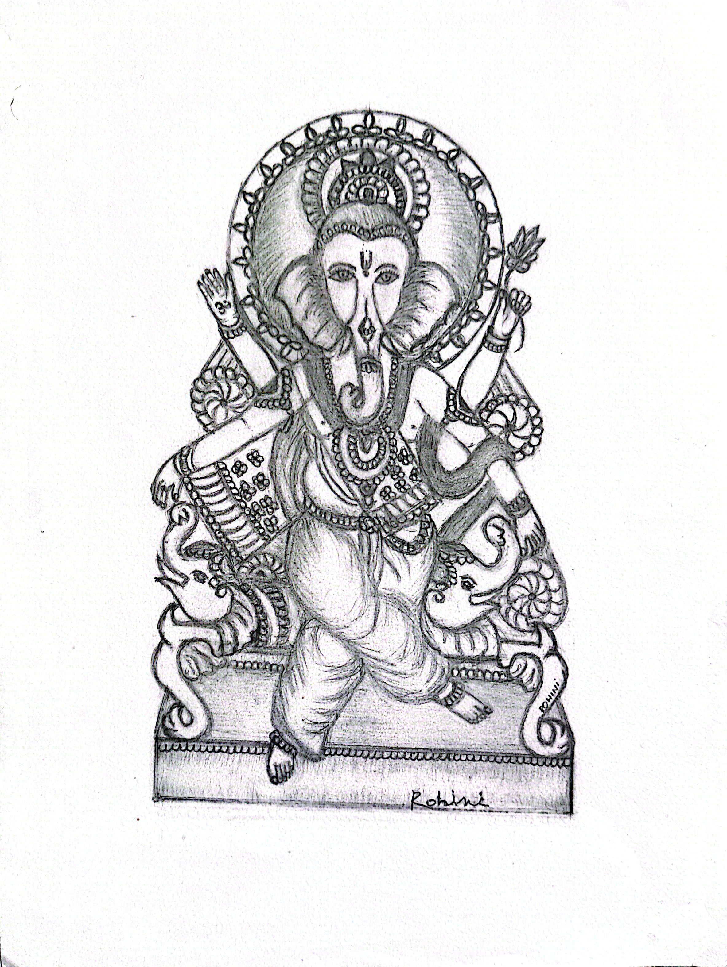 Lord Ganesha Scatch by ROHINI BHATHELA, detailed deity depiction