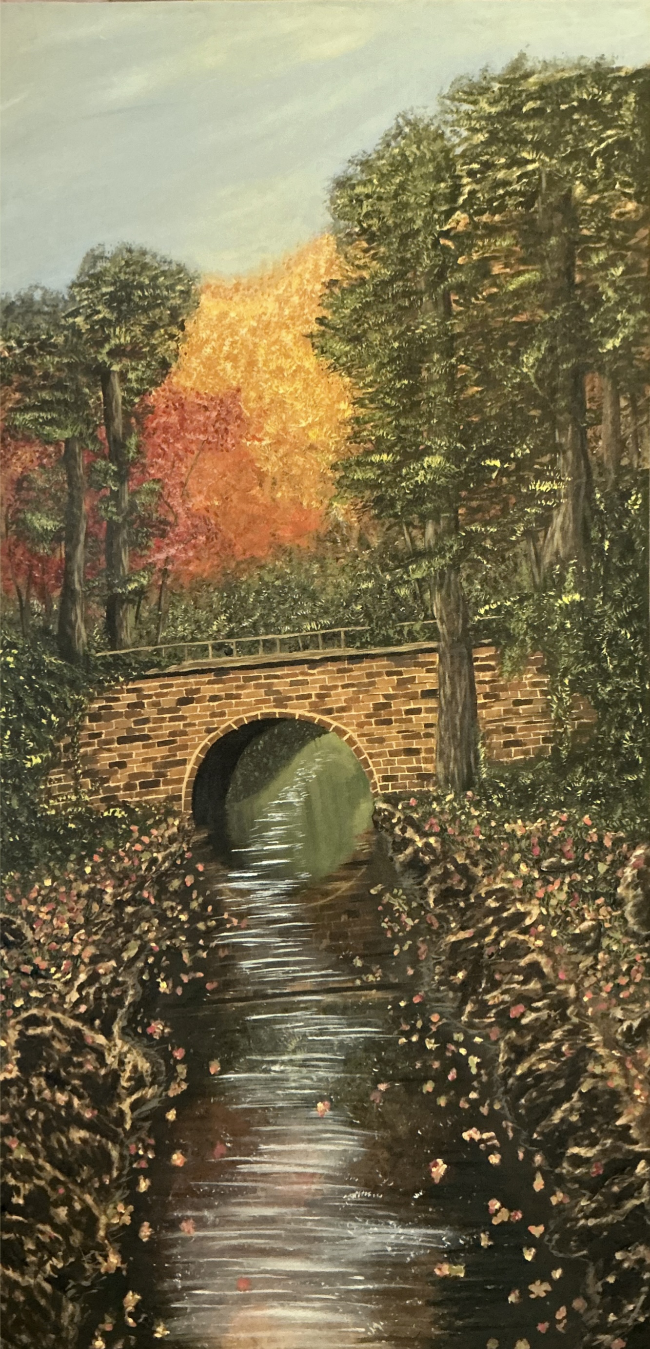 Between Seasons by Thor Jordaan featuring a stone bridge over a river amidst autumn trees