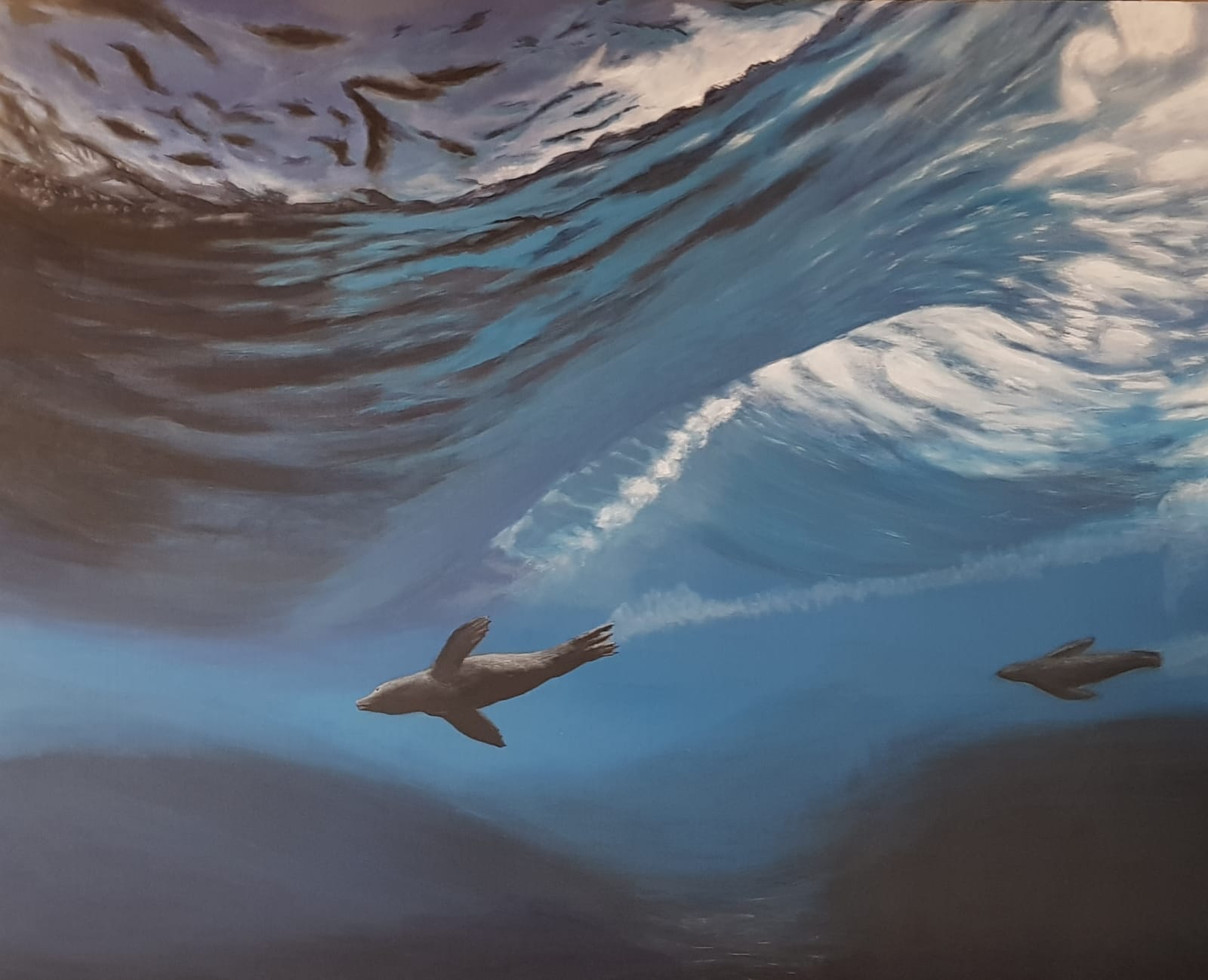 Plover by Marelize Huysamen, underwater scene with blue swirls