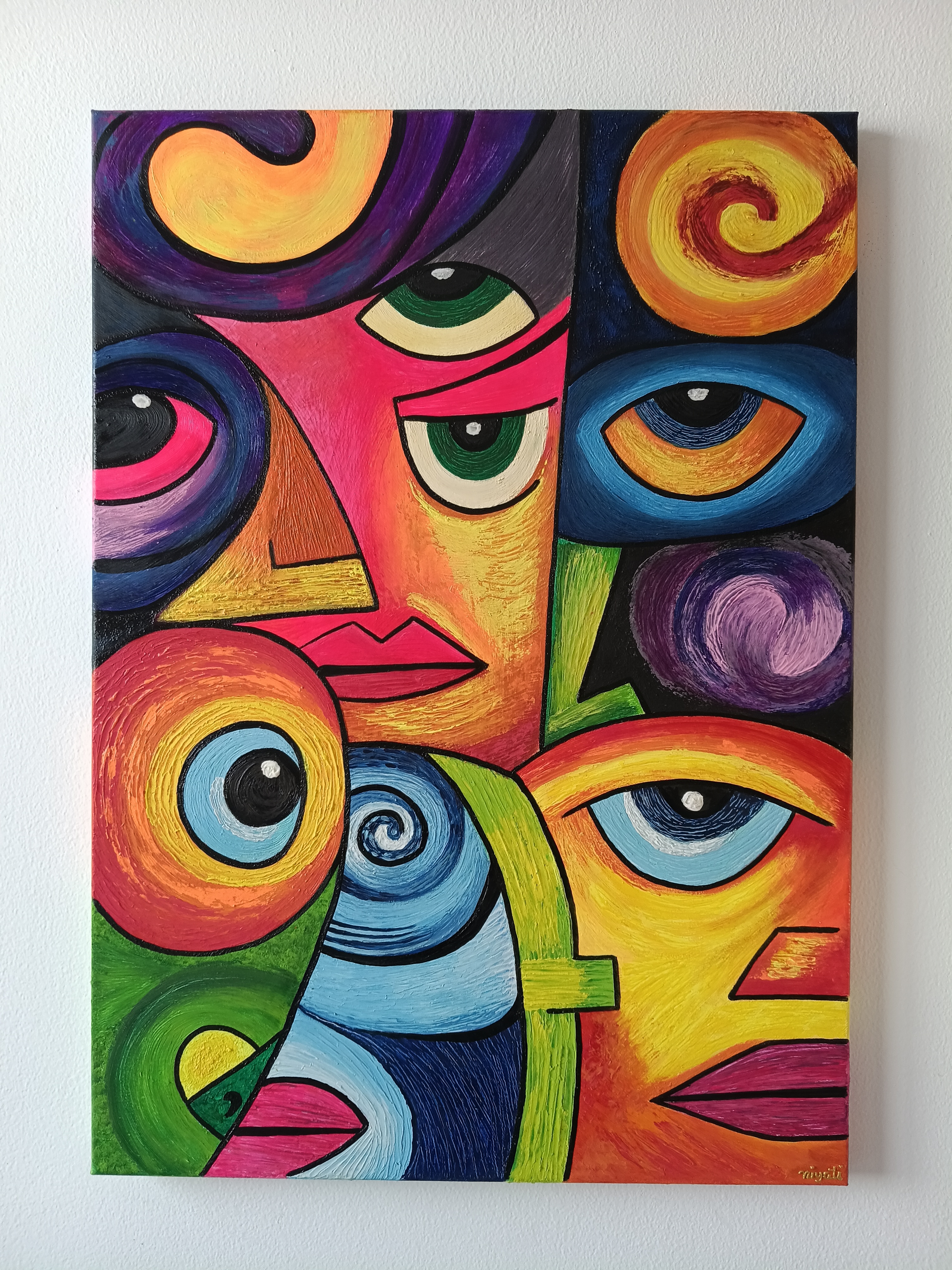 "Fragments of Emotion" by Niyati Mittal, vibrant abstract composition with stylized facial elements