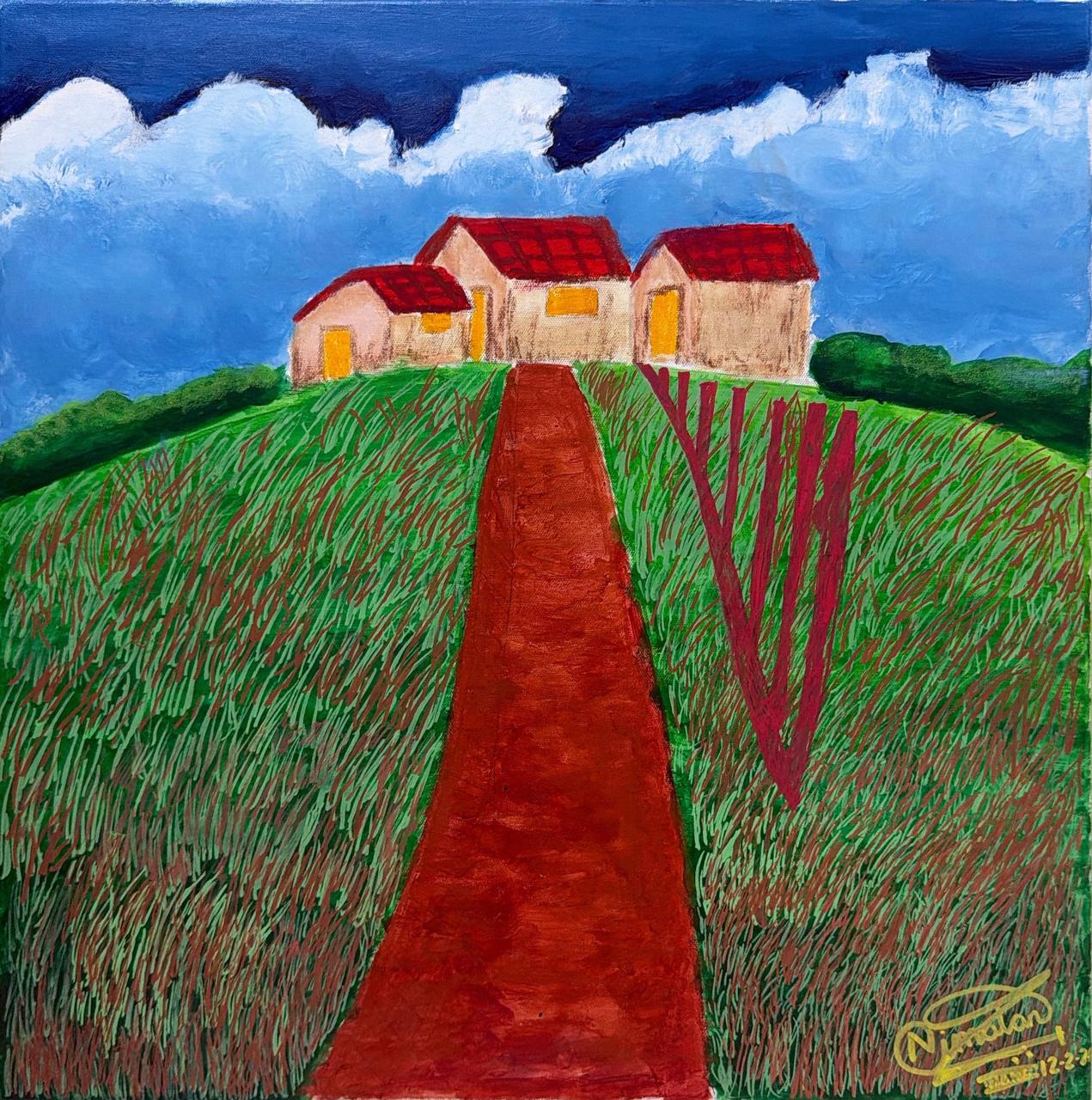 A Journey Home by Nimalan Rajbarath, depicting a serene countryside scene with warm-toned houses