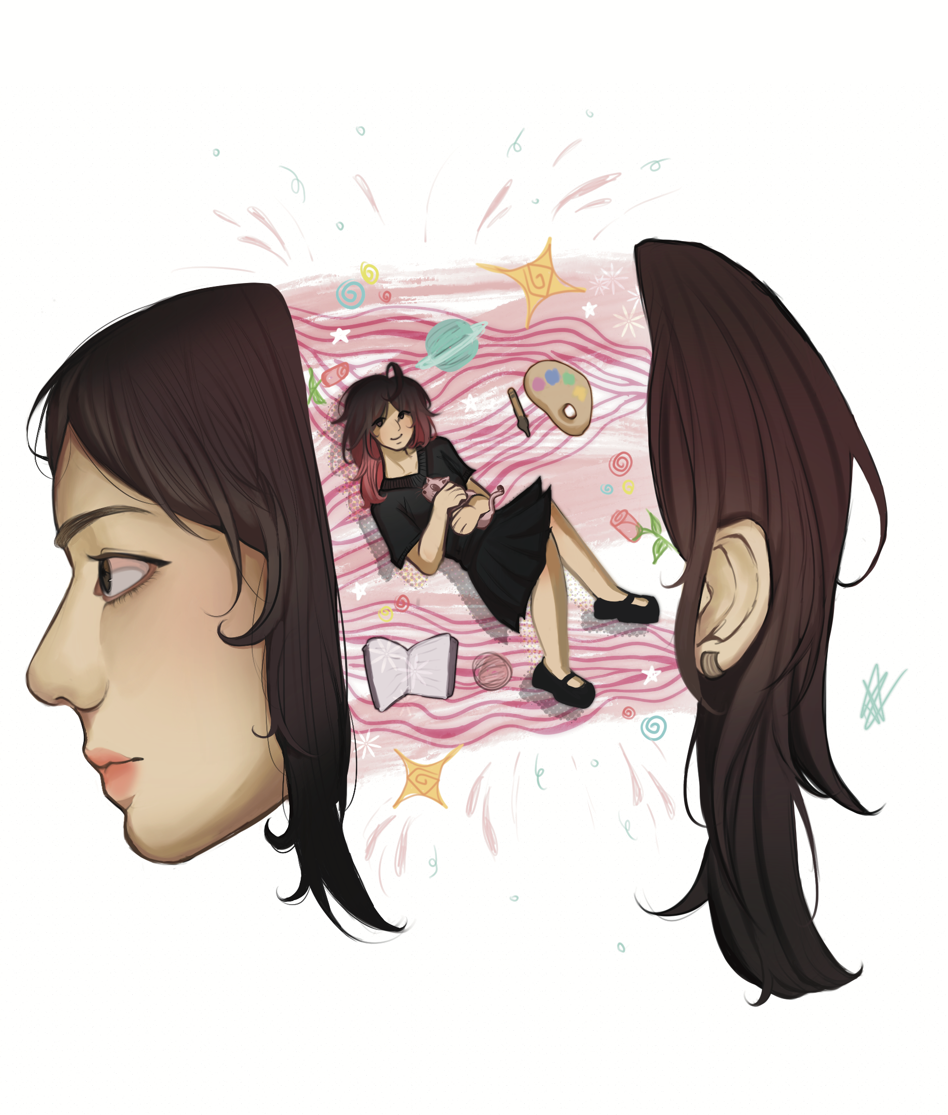 Me, myself and I by vretika - digital self-portrait with side profiles and central figure