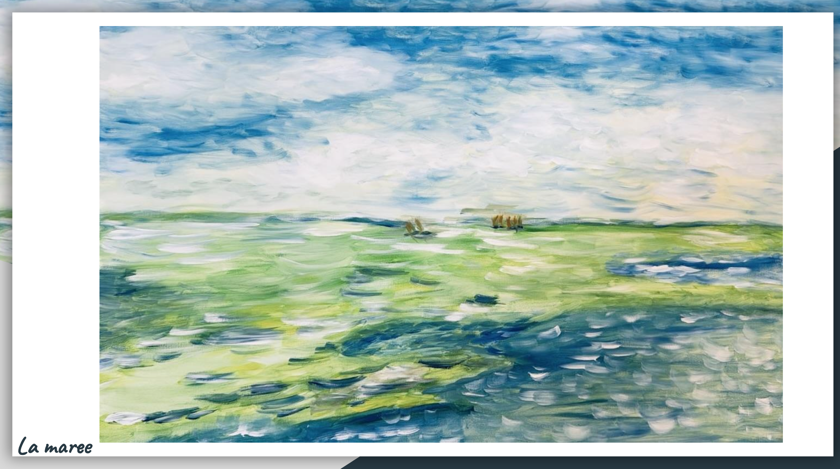 La maree by Odette Bossolo, watercolor landscape of swirling skies and tranquil waters