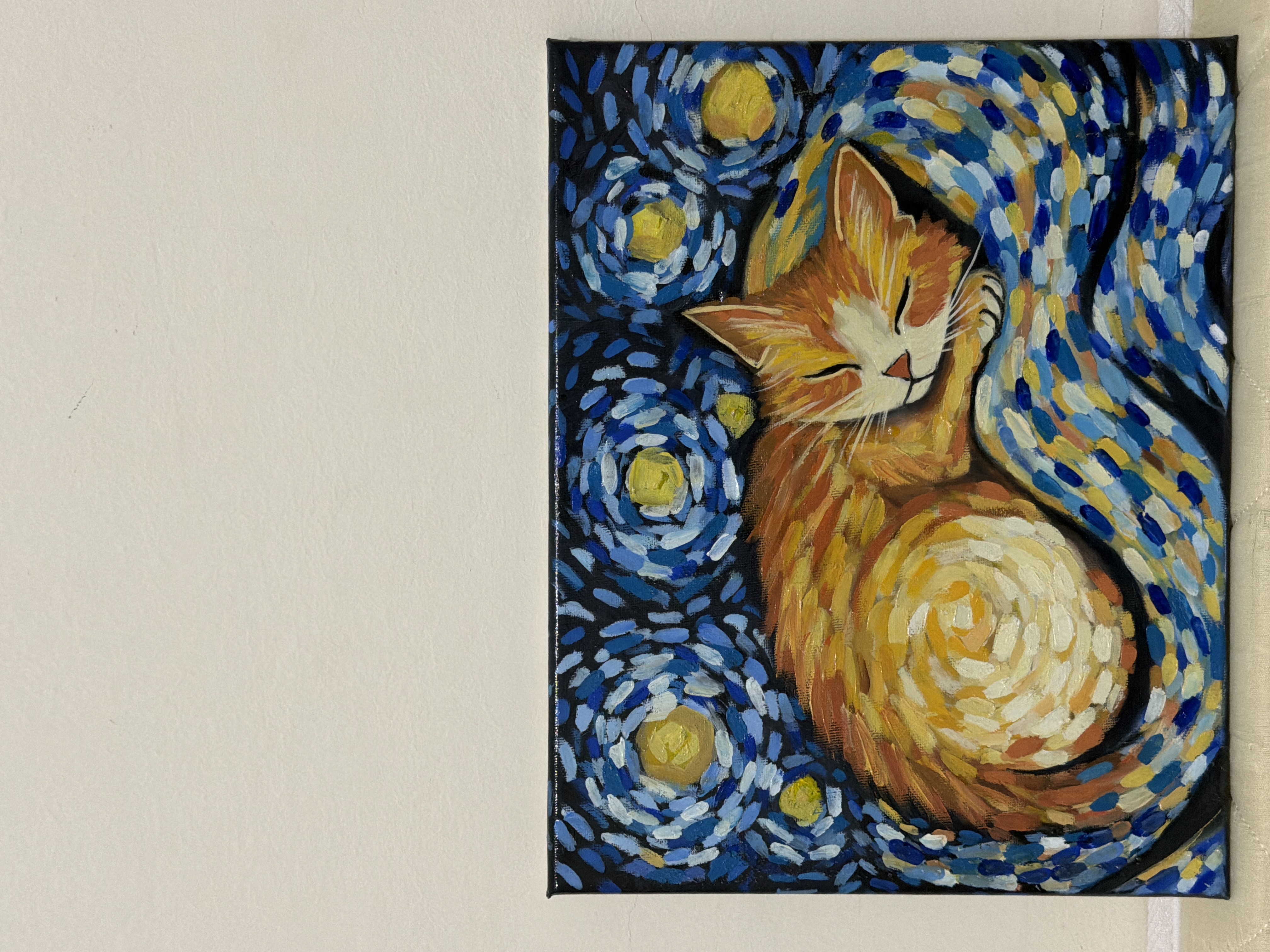 Van gogh cat by Ruba katato, a serene cat against a starry backdrop