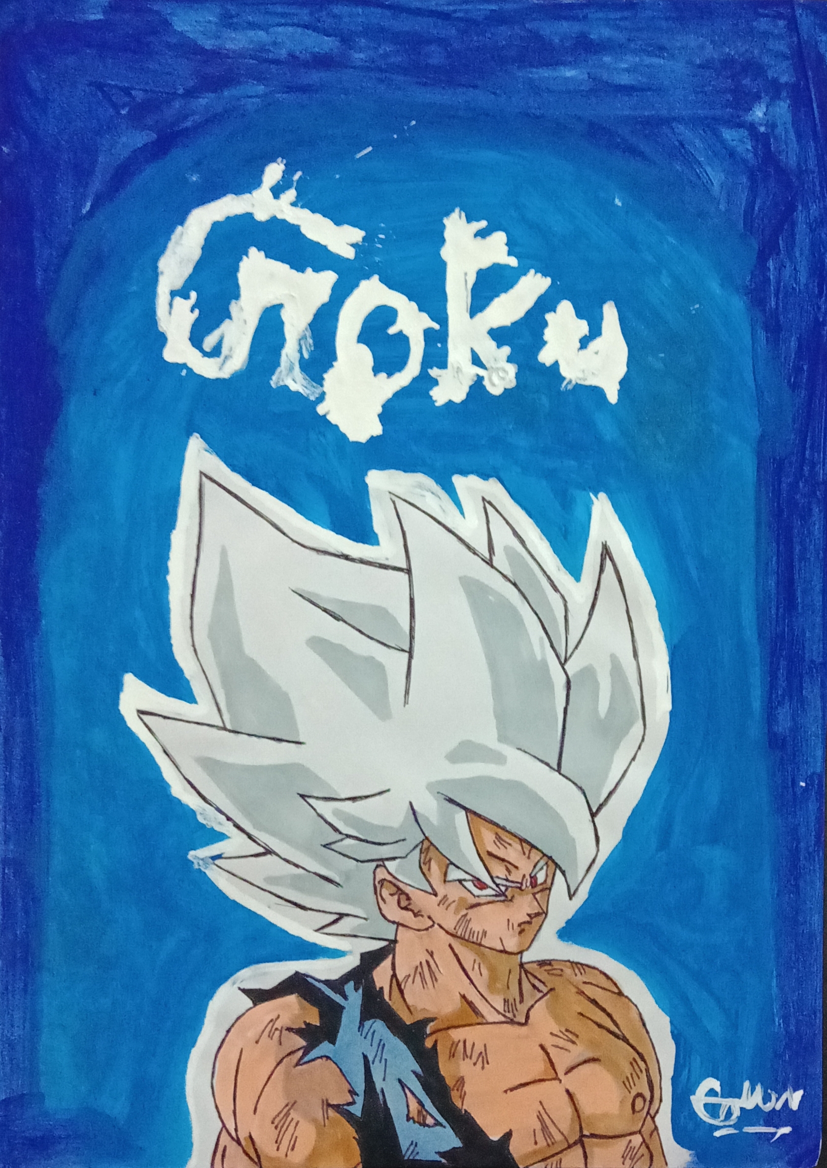 OLD STYLE MANGA GOKU by Gurdit Singh featuring Son Goku with spiky white hair