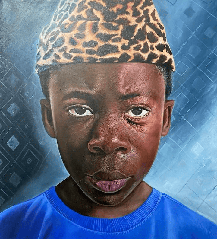 Heritage by Emmanuel Ngunga, child with leopard pattern headpiece