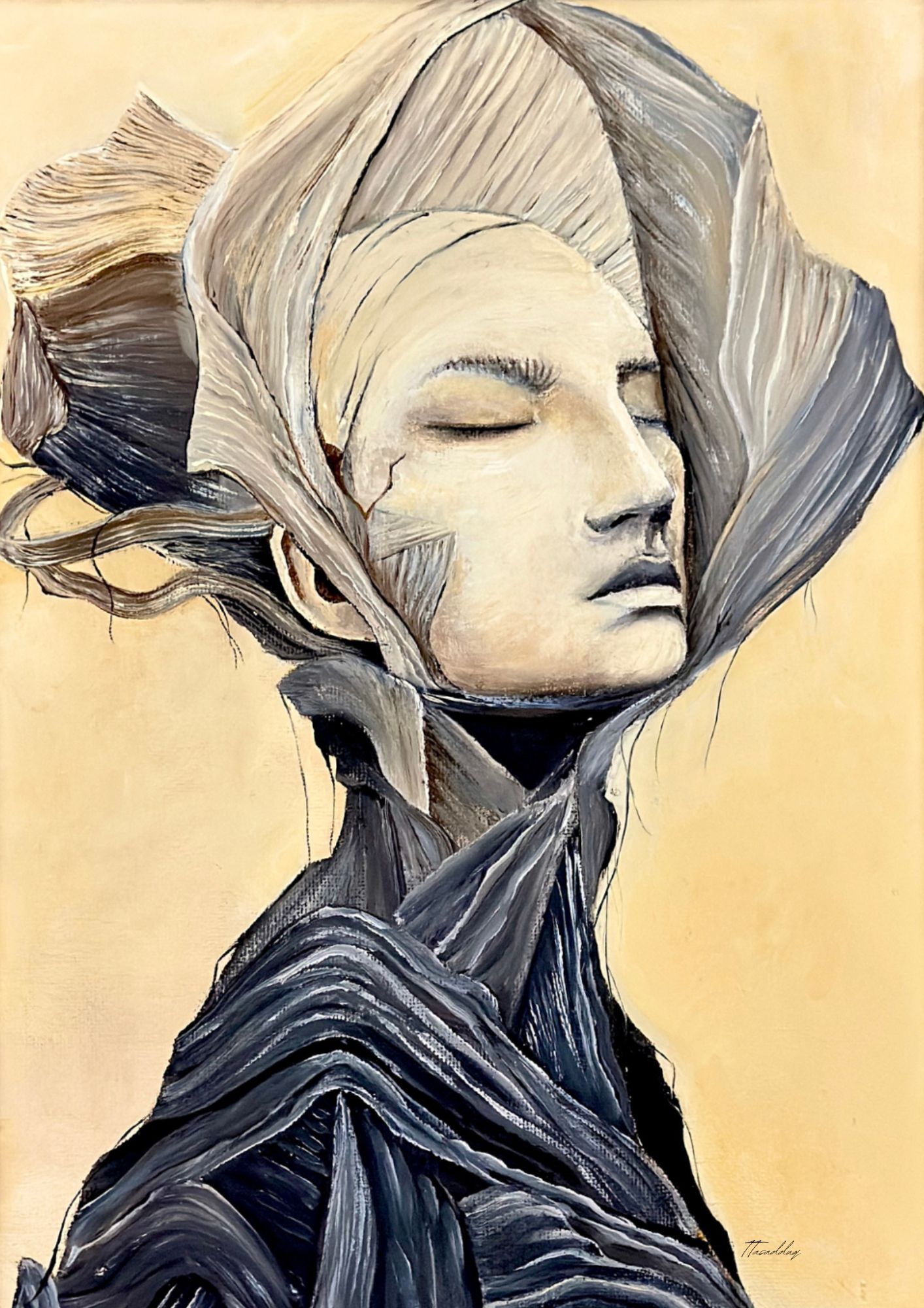 Veil of Becoming by Tehmina Tasadduq - serene veiled figure in oil on canvas
