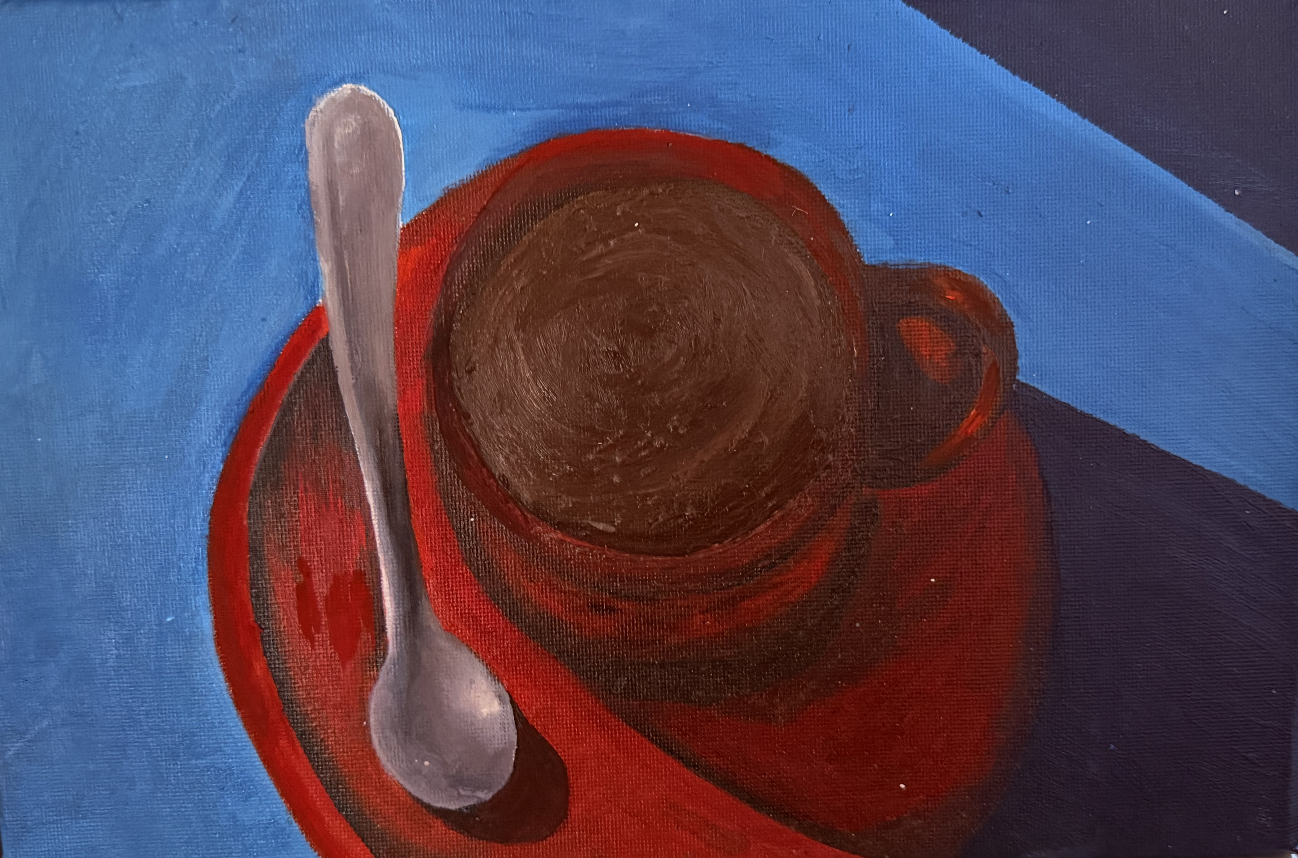 Morning Brew by Wong She Wen, top-down view of coffee cup with red saucer