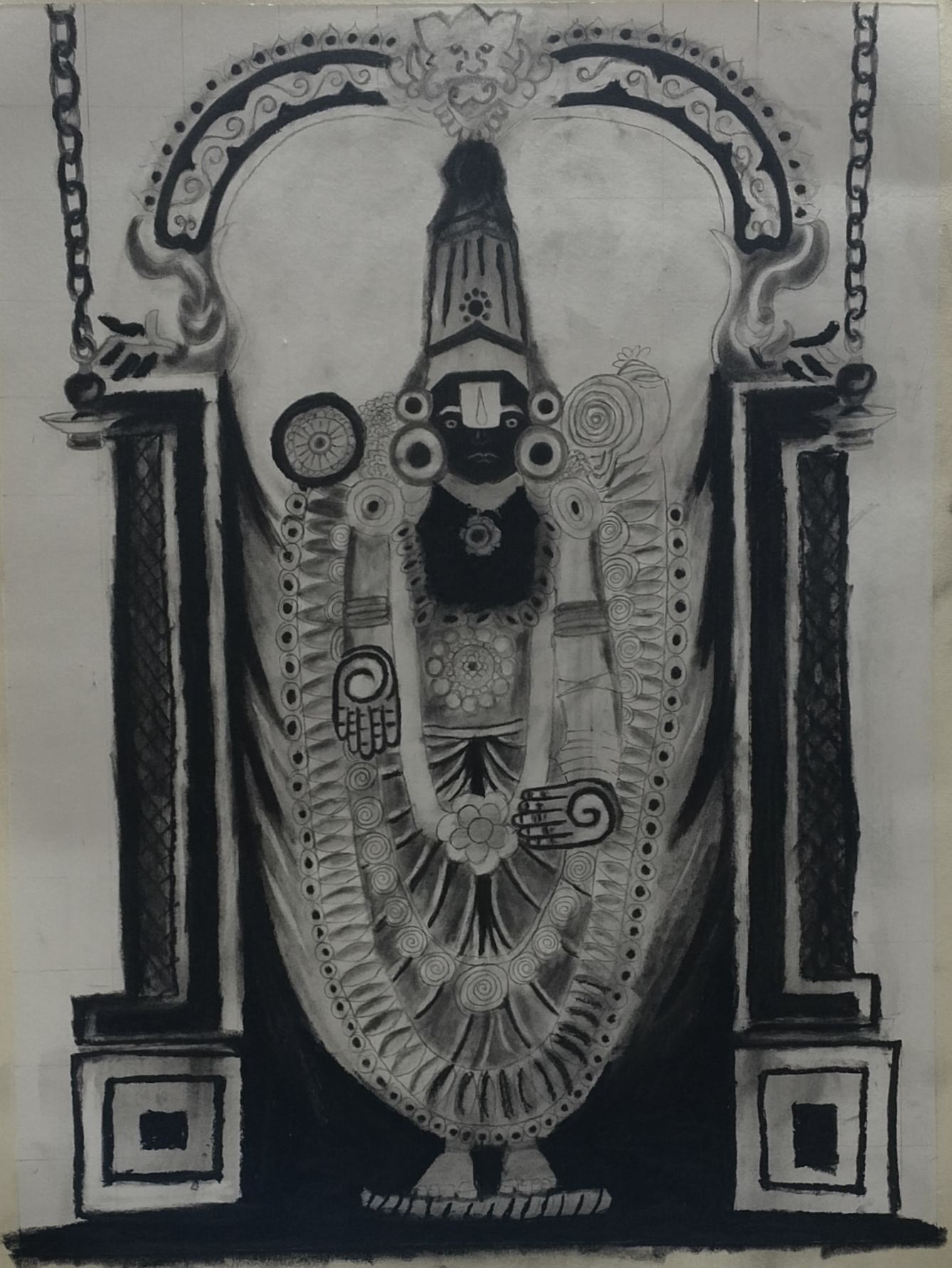 Lord sri venkateshwara by Hemant chintha, monochrome depiction of deity