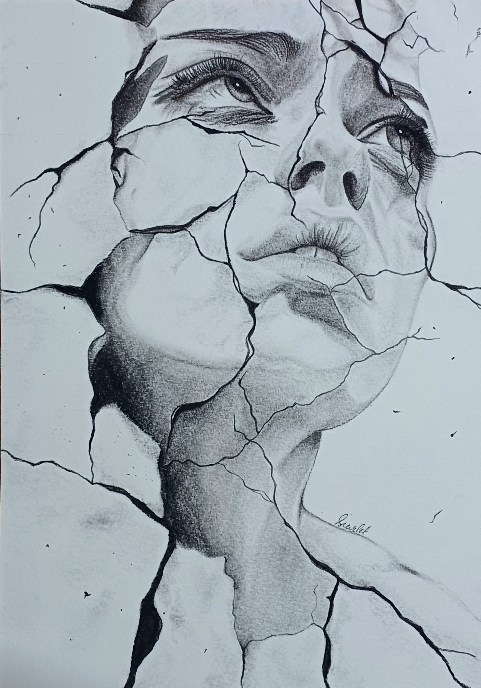 Fractured by Kassy B, fragmented human face with cracks