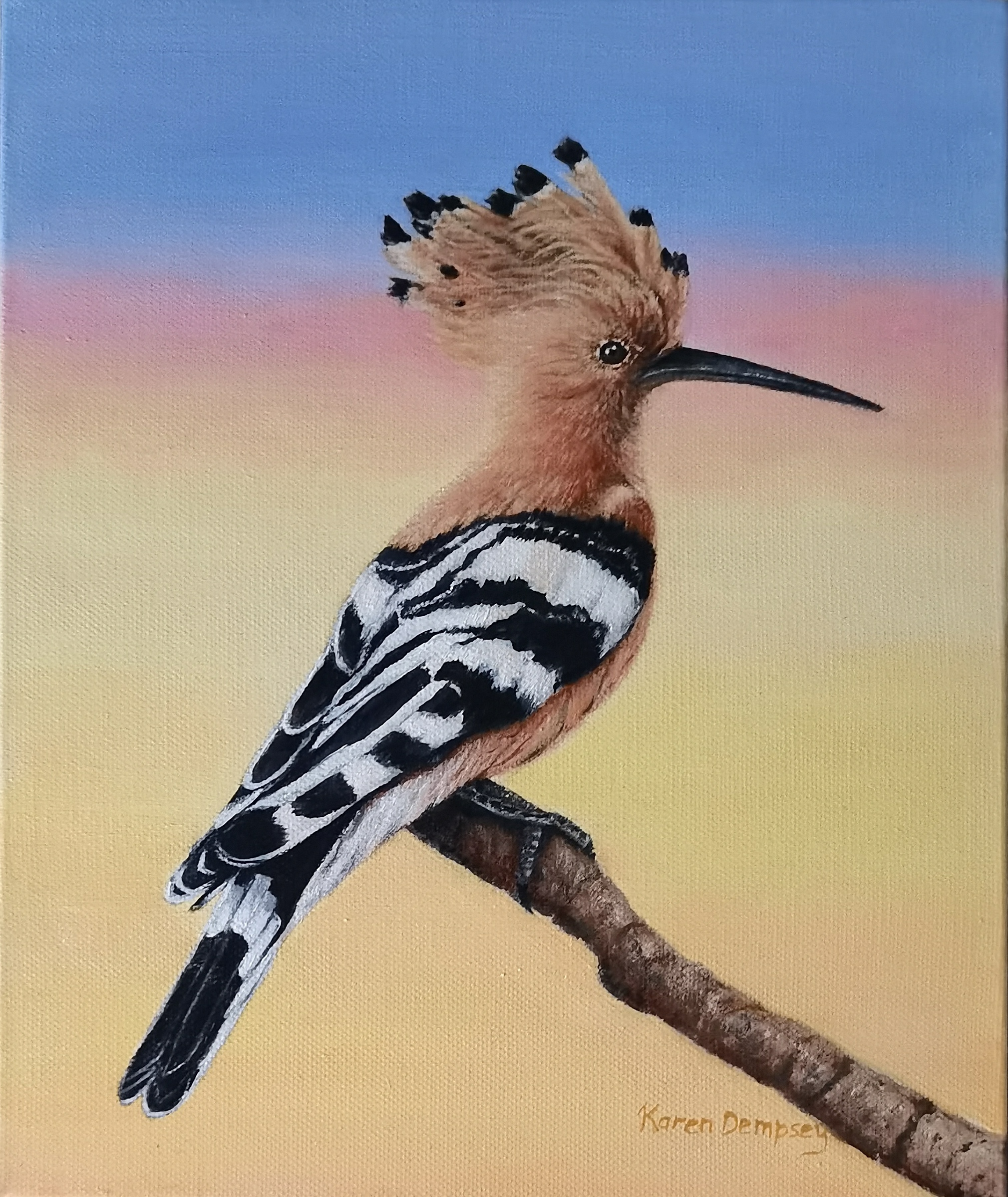 African Hoepoe by Karen Dempsey, a bird perched with striking wings and crest
