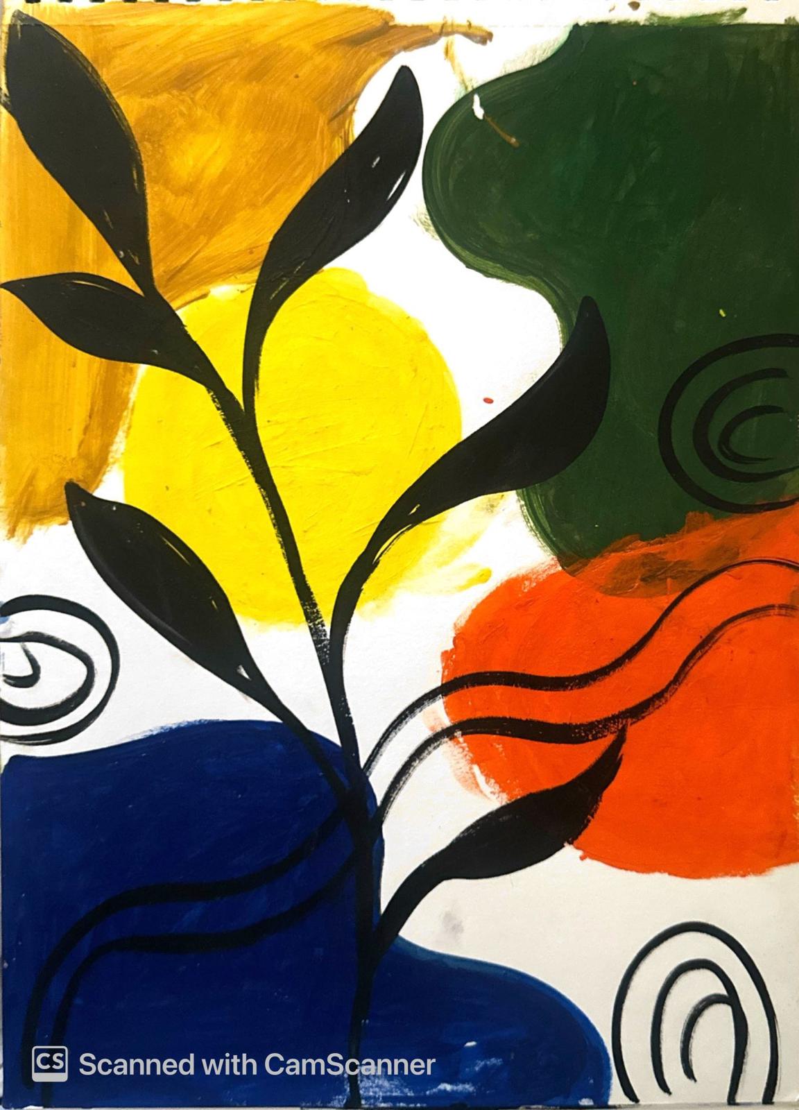 ACRYLIC PAINTINTING by KAAVYA KARMAKAR, featuring vibrant colors and abstract plant-like shapes