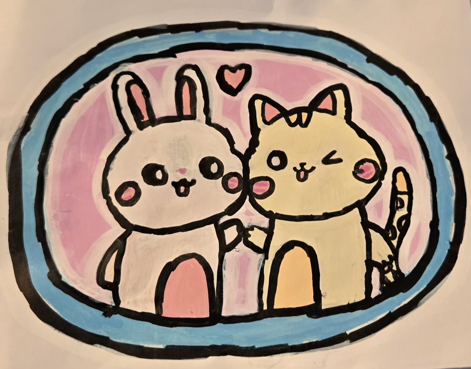 Best Friends Forever by Leyla Yüksel, cartoon bunny and cat illustration