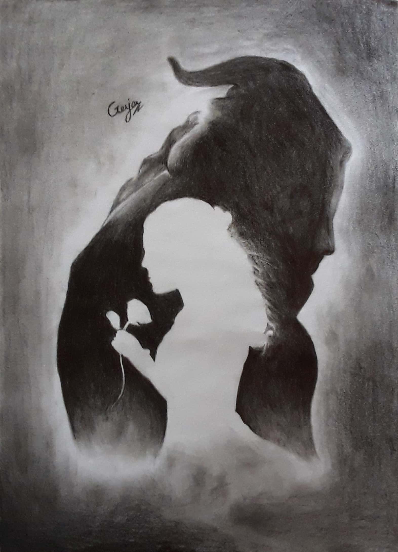 The hidden self by Thanikasalam Gajanan, silhouette with roses