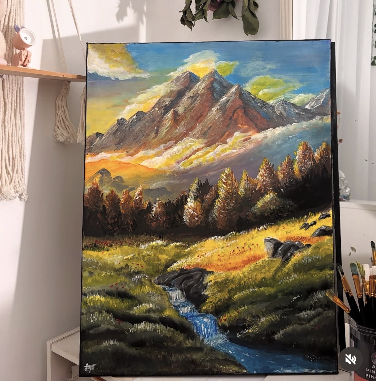 Somewhere in the woods by Sayumi Amarasinghe, a serene landscape with a meadow and stream