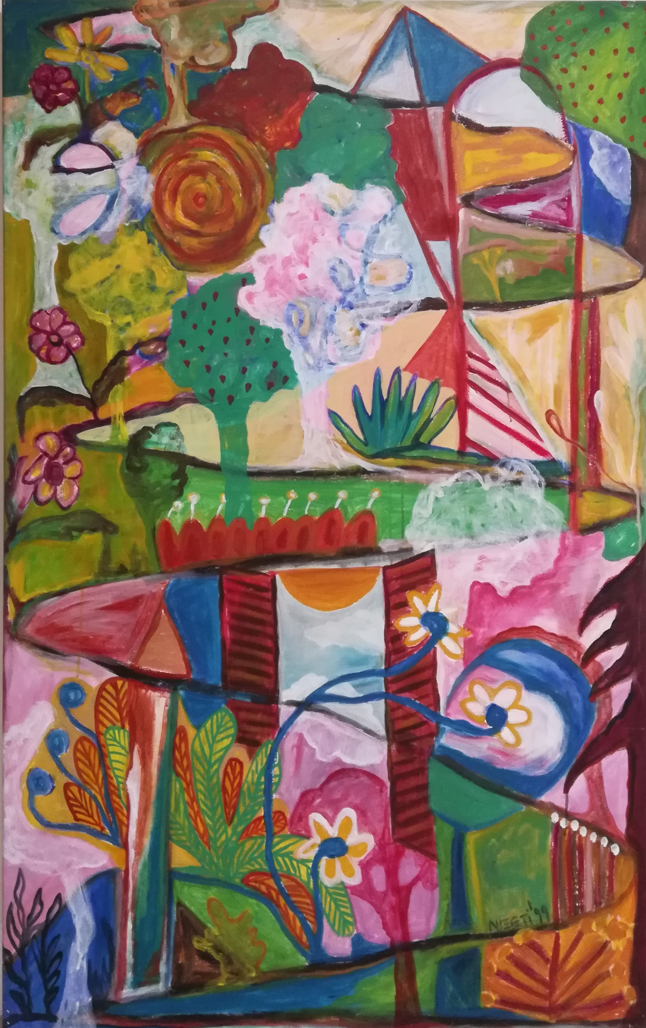 Story 1 by NEETI KHANNA, vibrant abstract with diverse shapes and colors