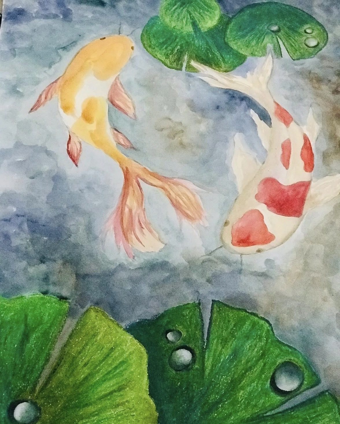 The Prettiest Lie by Shavera Tashali Jayathilake, koi fish with lily pads
